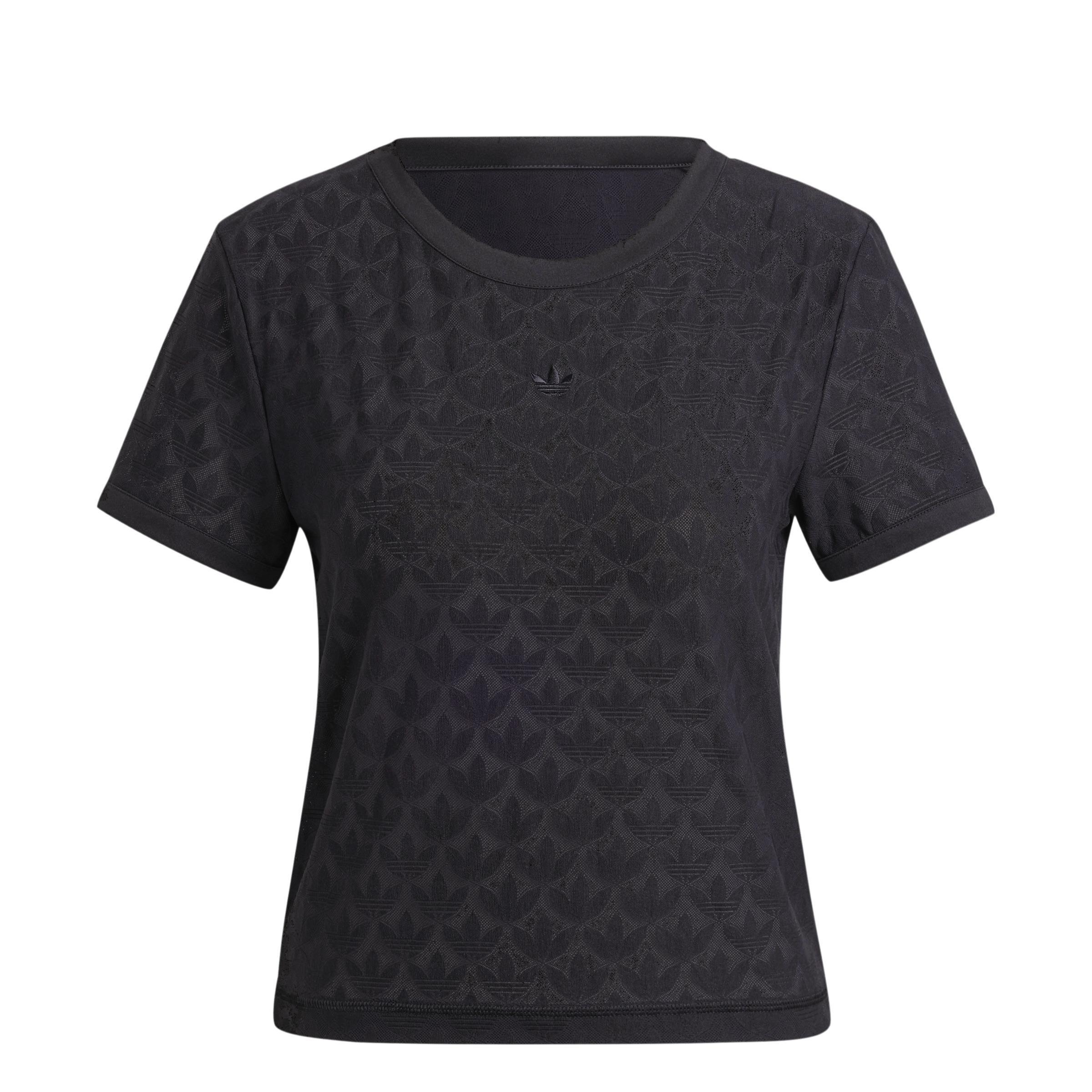 Fashion Monogram Lace Cropped T-Shirt, Black, A901_ONE, large image number 1