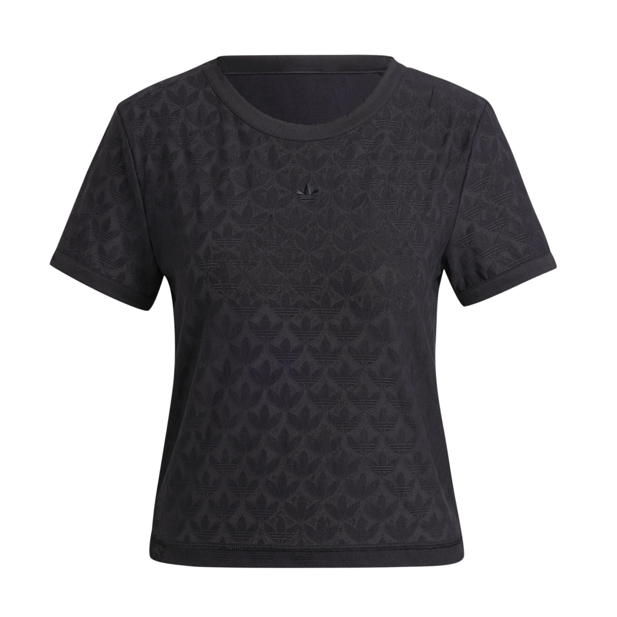Fashion Monogram Lace Cropped T-Shirt, Black, A901_ONE, large image number 2