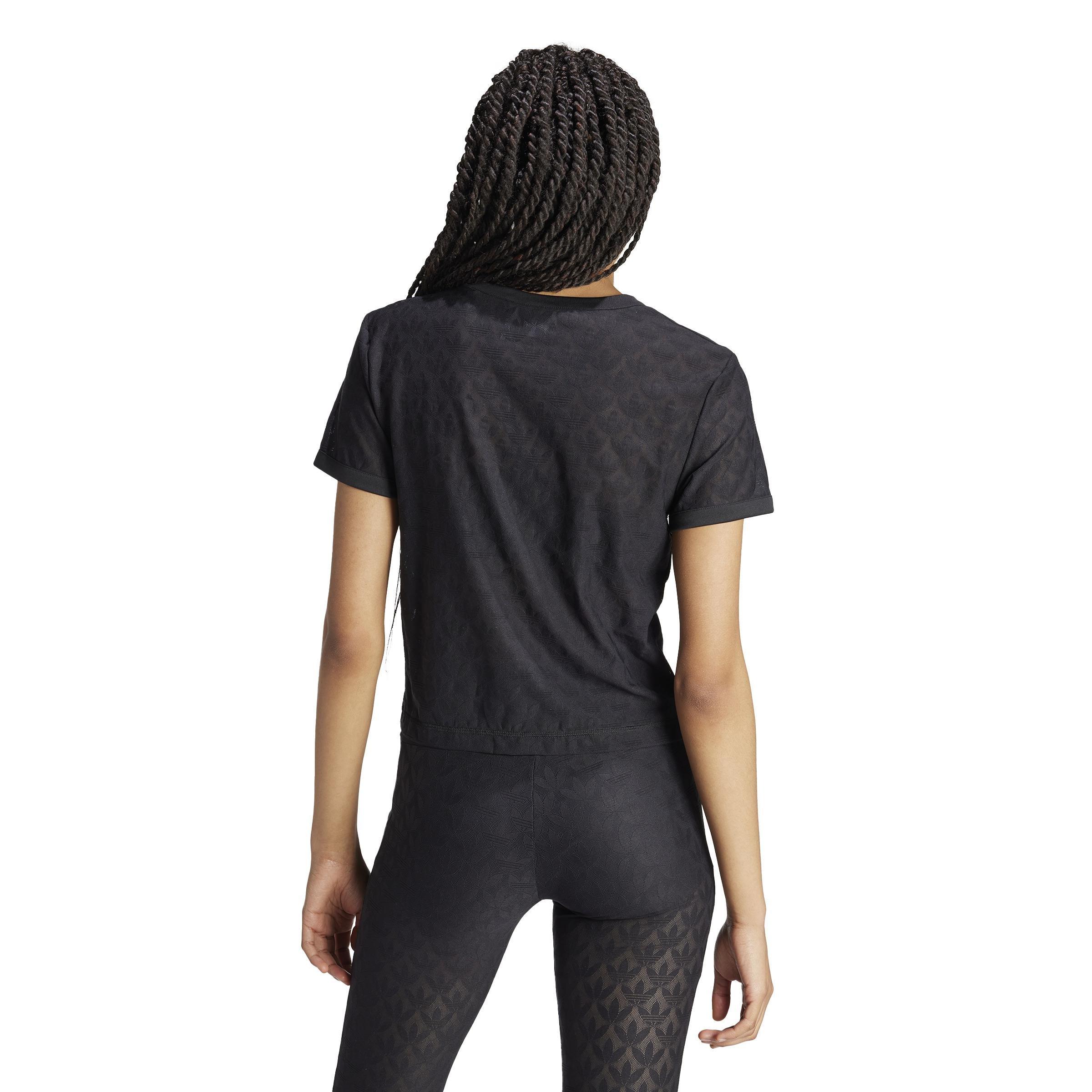 Fashion Monogram Lace Cropped T-Shirt, Black, A901_ONE, large image number 3