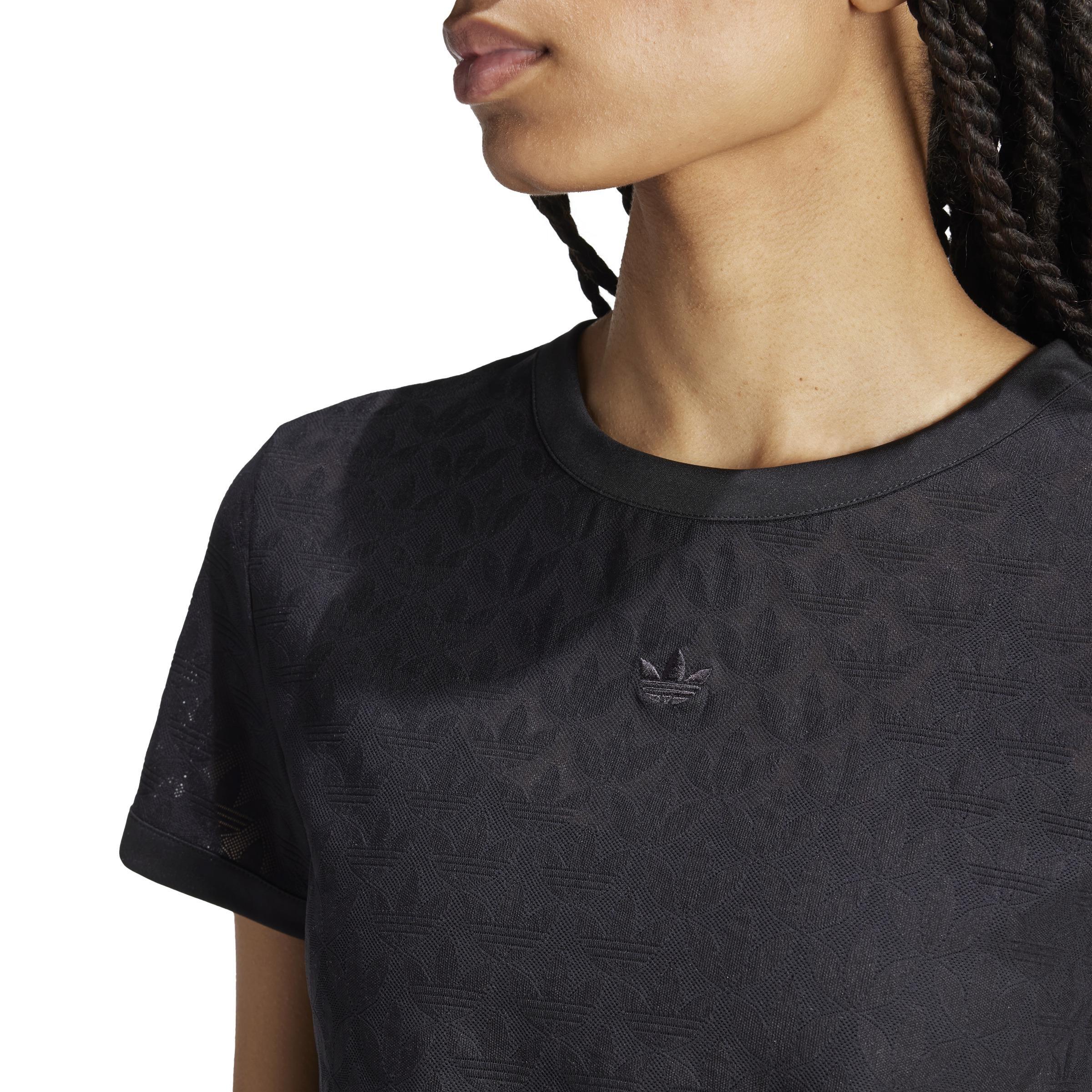 Fashion Monogram Lace Cropped T-Shirt, Black, A901_ONE, large image number 4