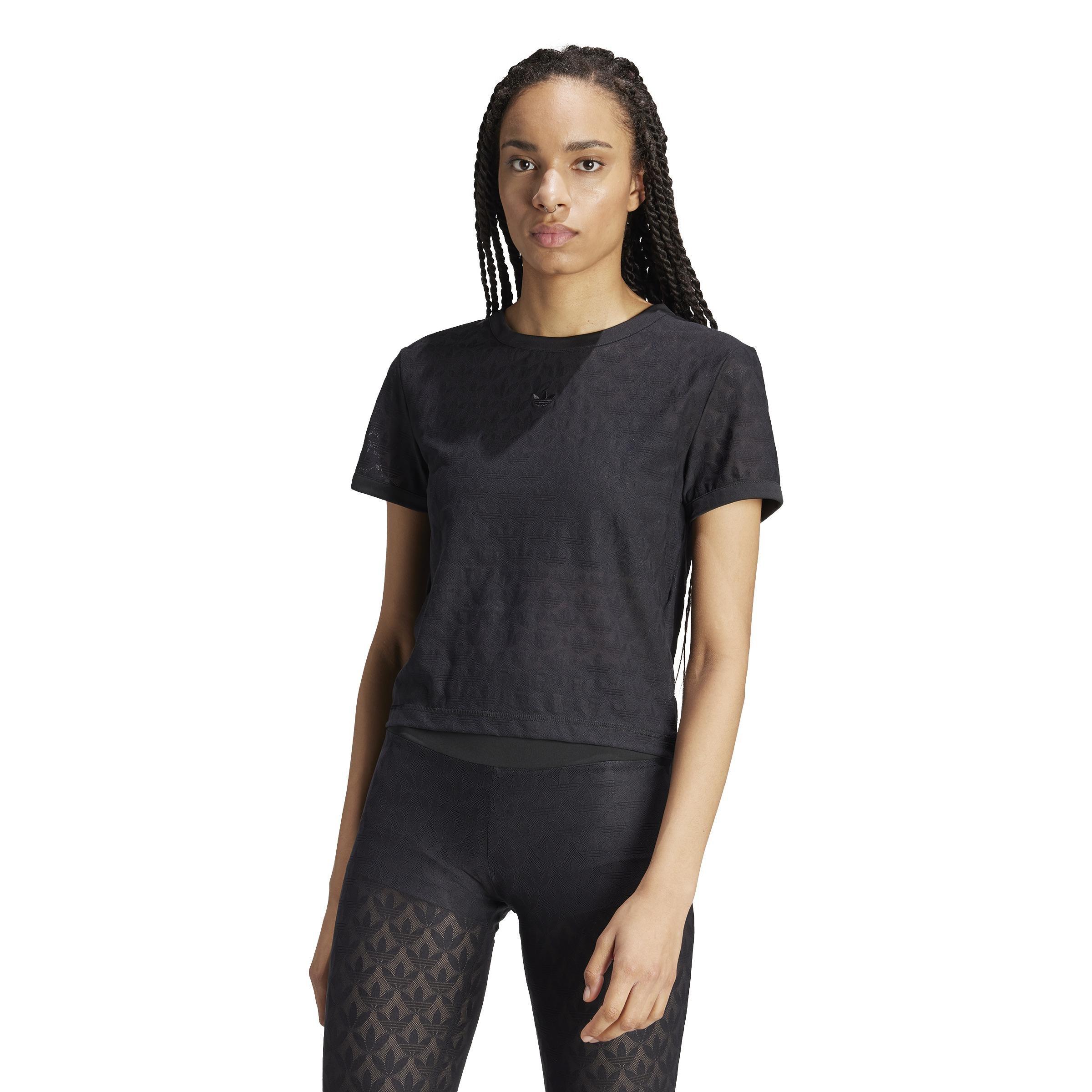 Fashion Monogram Lace Cropped T-Shirt, Black, A901_ONE, large image number 7