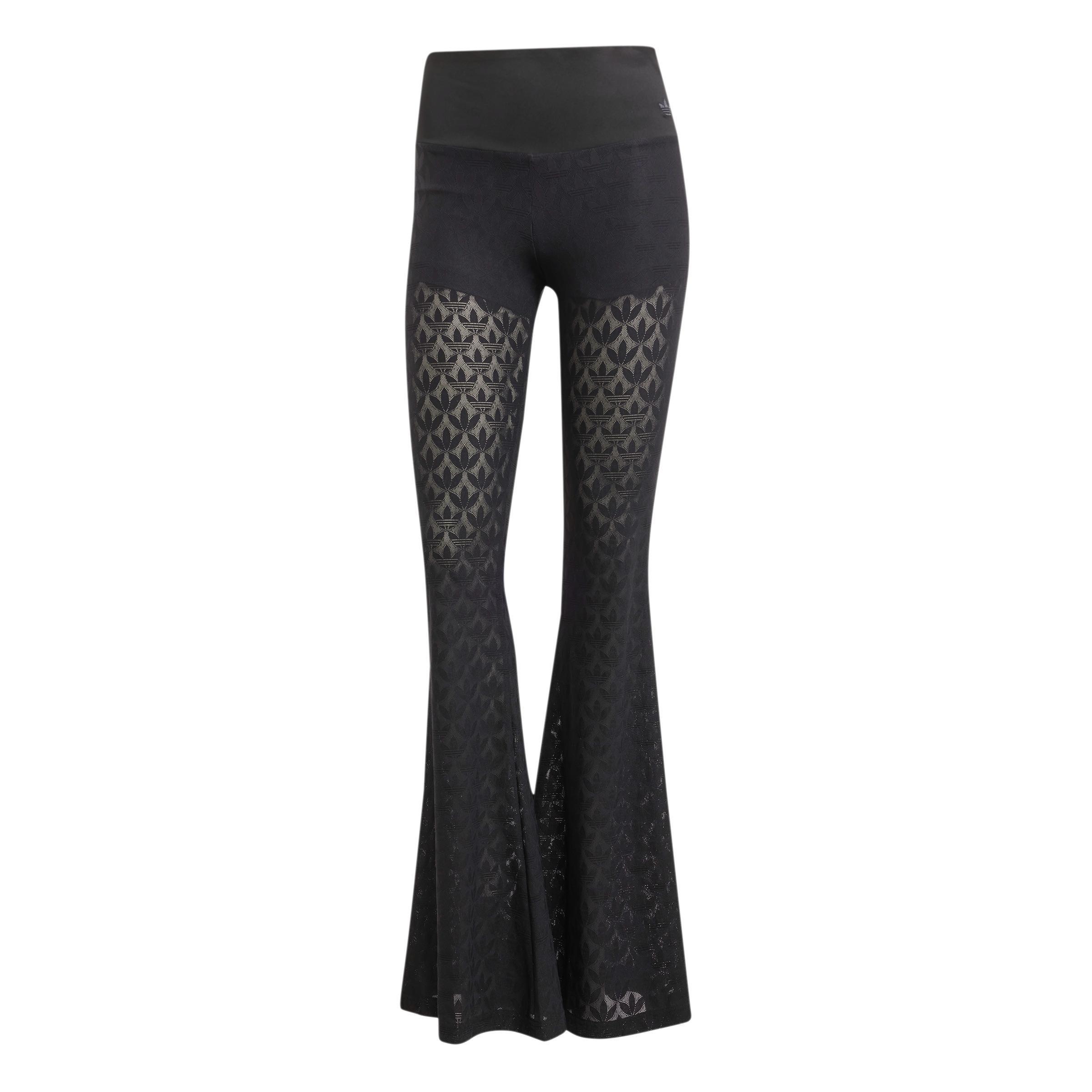 Fashion Monogram Lace Flared Trousers, Black, , large image number 0