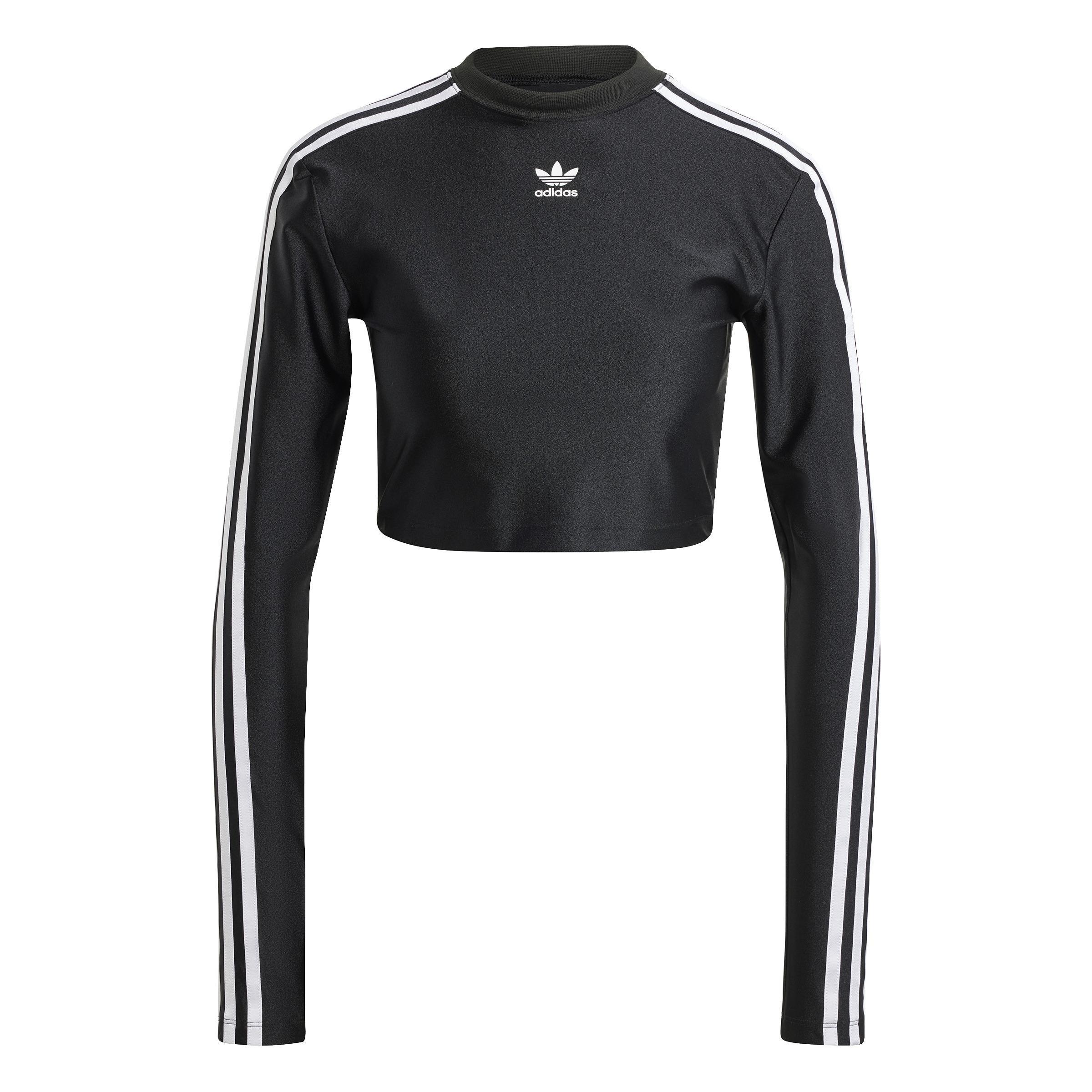 3-Stripes Cropped Long-Sleeve Top, Black, A901_ONE, large image number 0