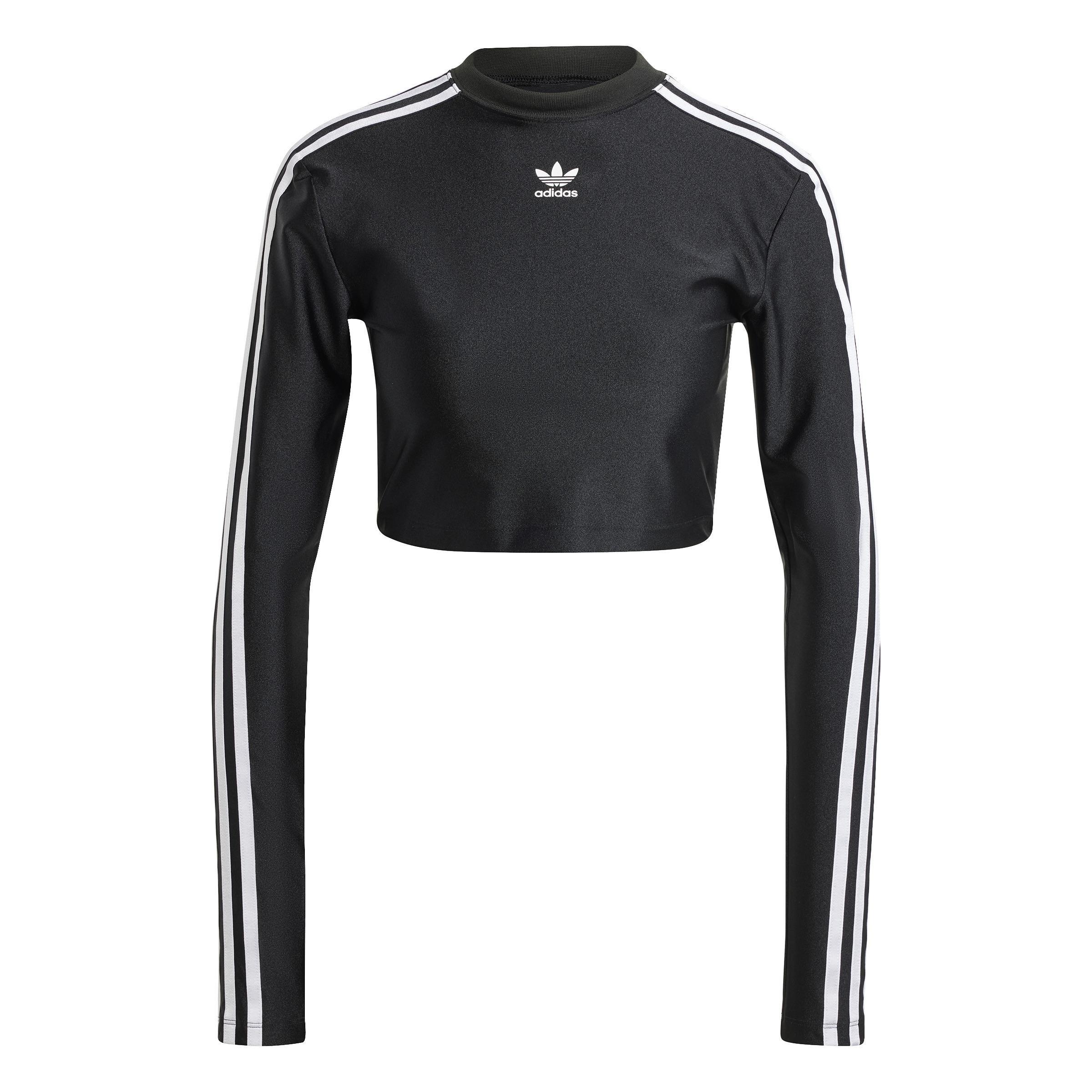 3-Stripes Cropped Long-Sleeve Top, Black, A901_ONE, large image number 1