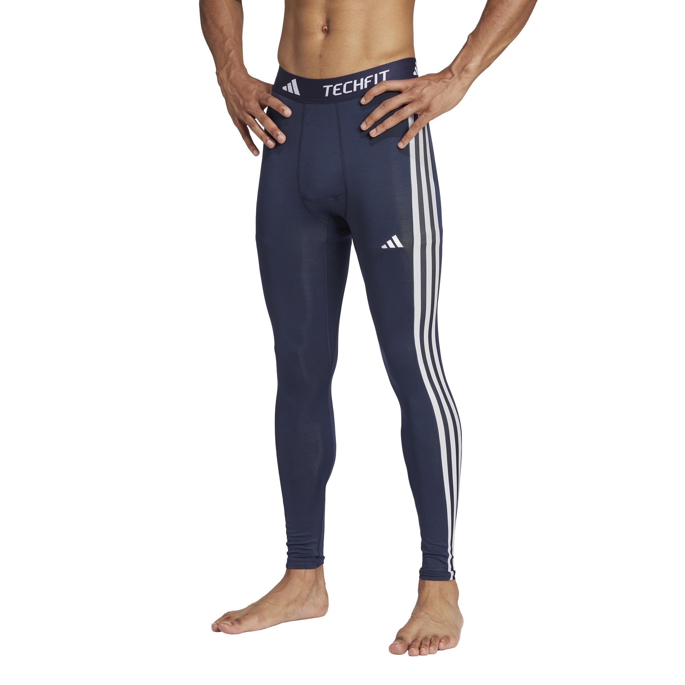 TECHFIT Compression Training 3-Stripes Long Tights, Blue, A901_ONE, large image number 7