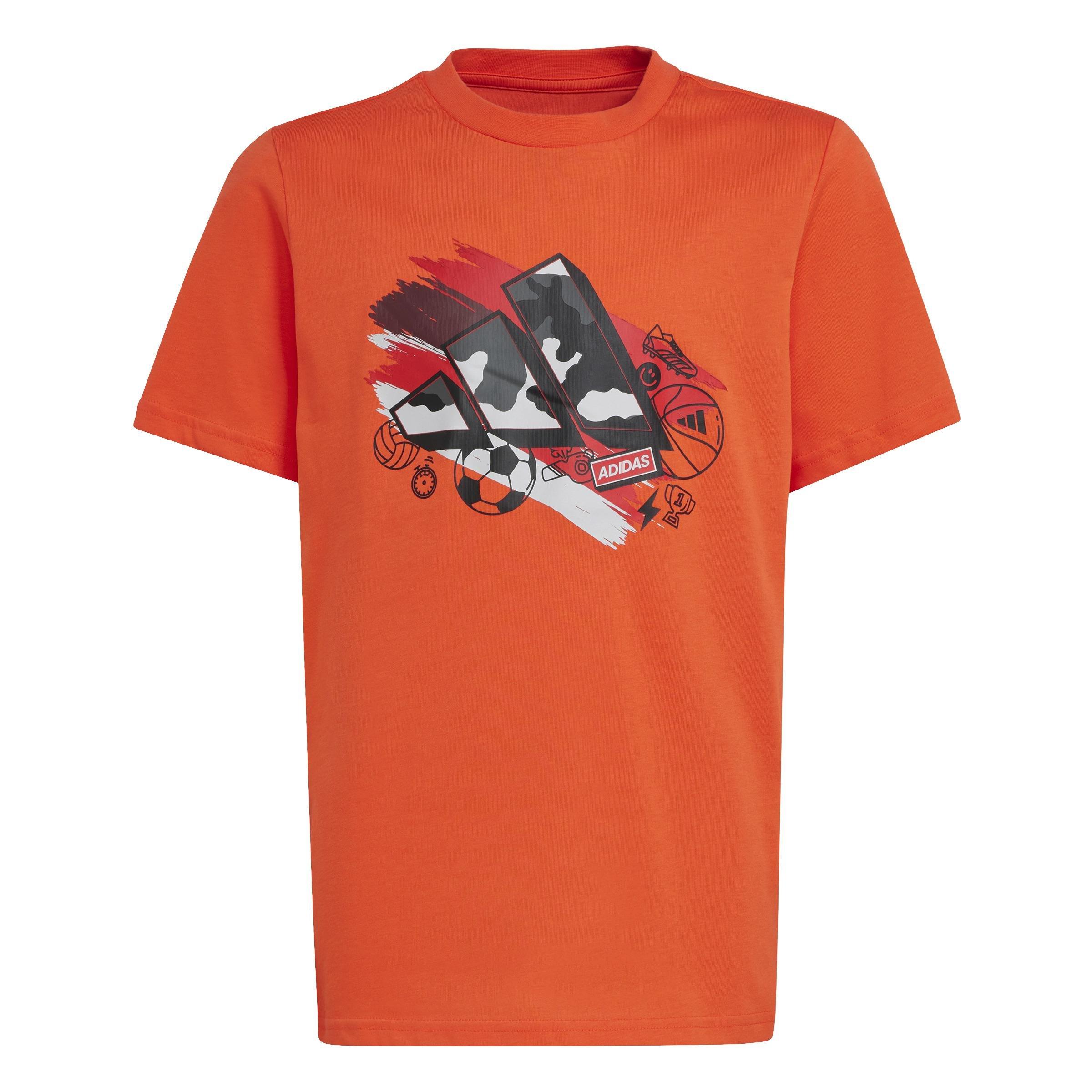Unisex Kids Training Graphic T-Shirt, Red, , large image number 1