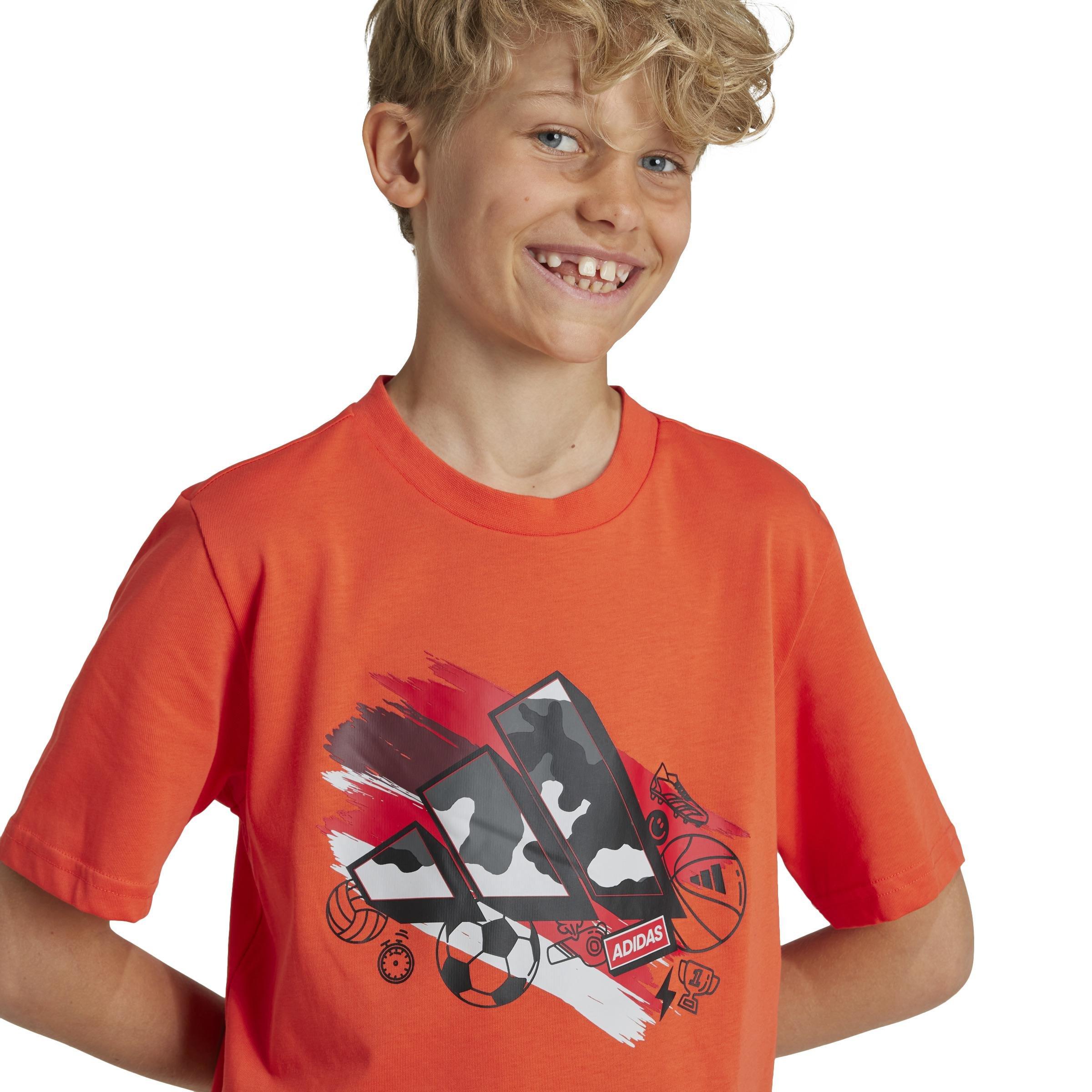 Unisex Kids Training Graphic T-Shirt, Red, , large image number 4