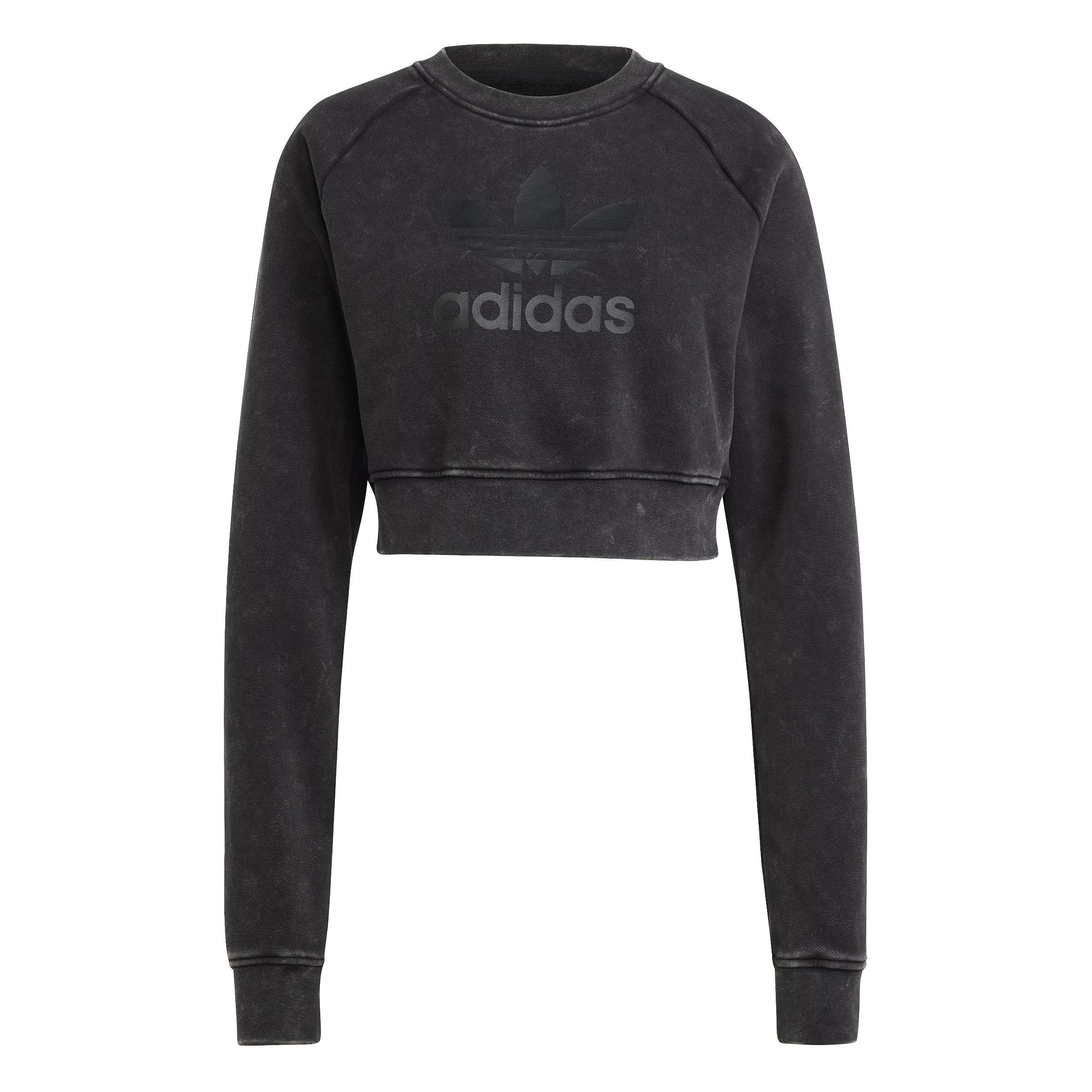 Washed Cropped Trefoil Sweatshirt, Black, A901_ONE, medium