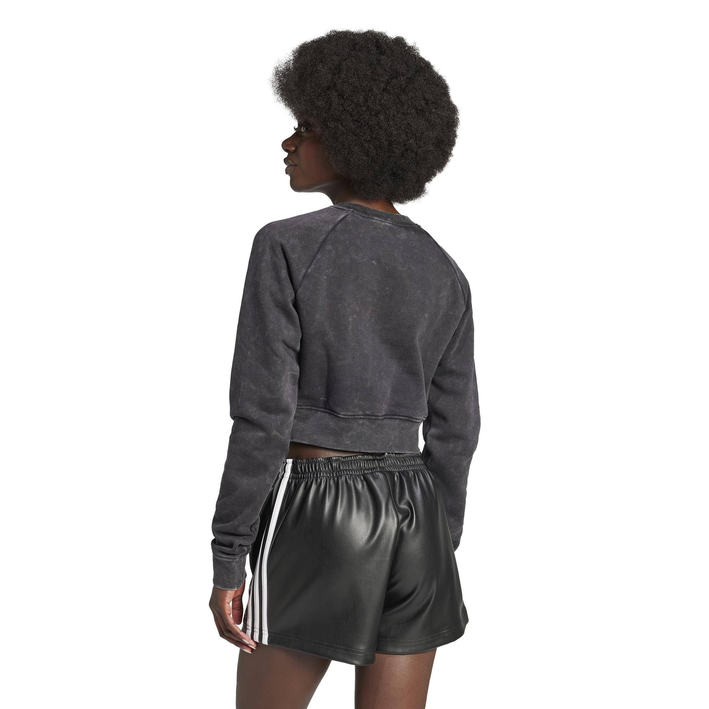 Washed Cropped Trefoil Sweatshirt, Black, A901_ONE, large image number 3