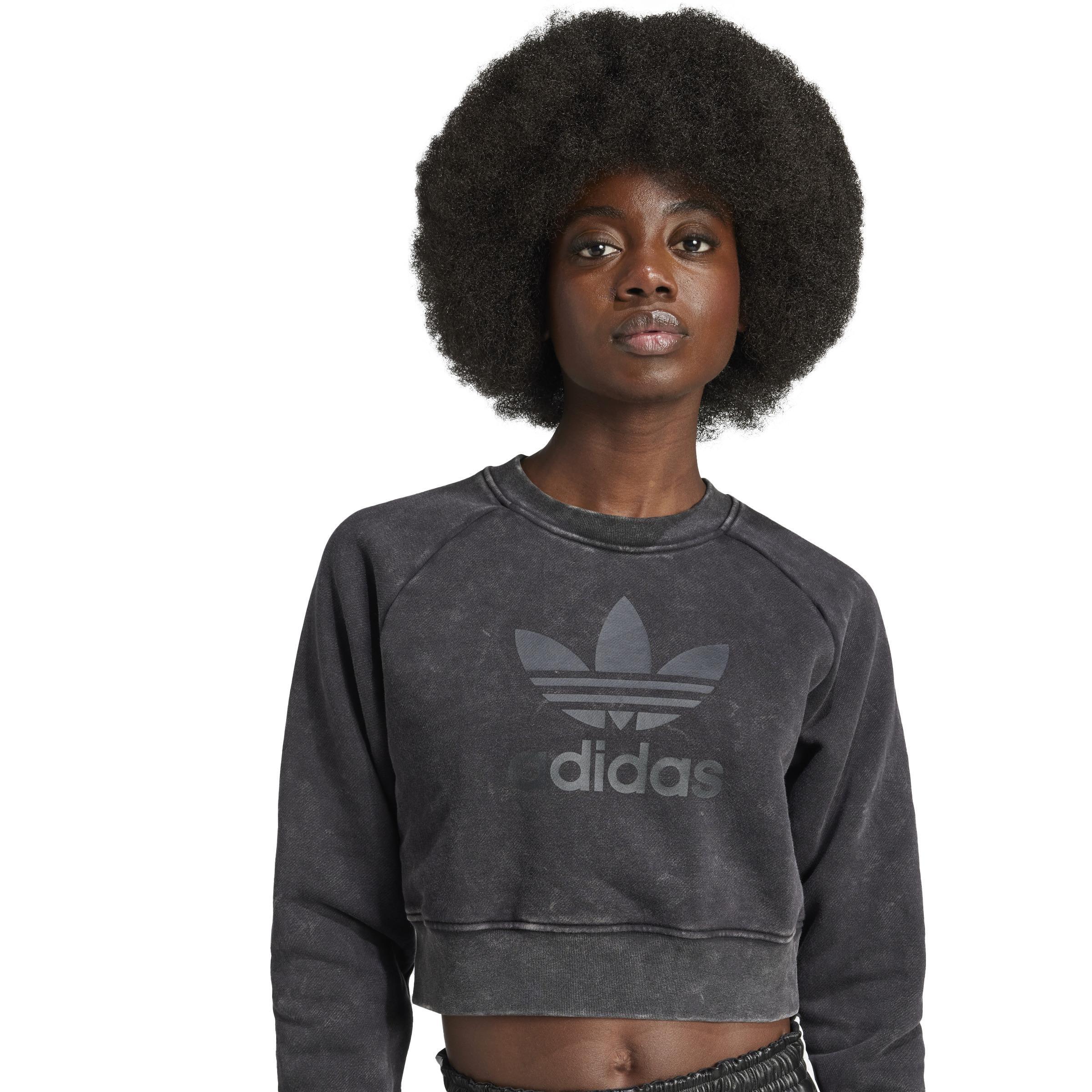 Washed Cropped Trefoil Sweatshirt, Black, A901_ONE, large image number 4