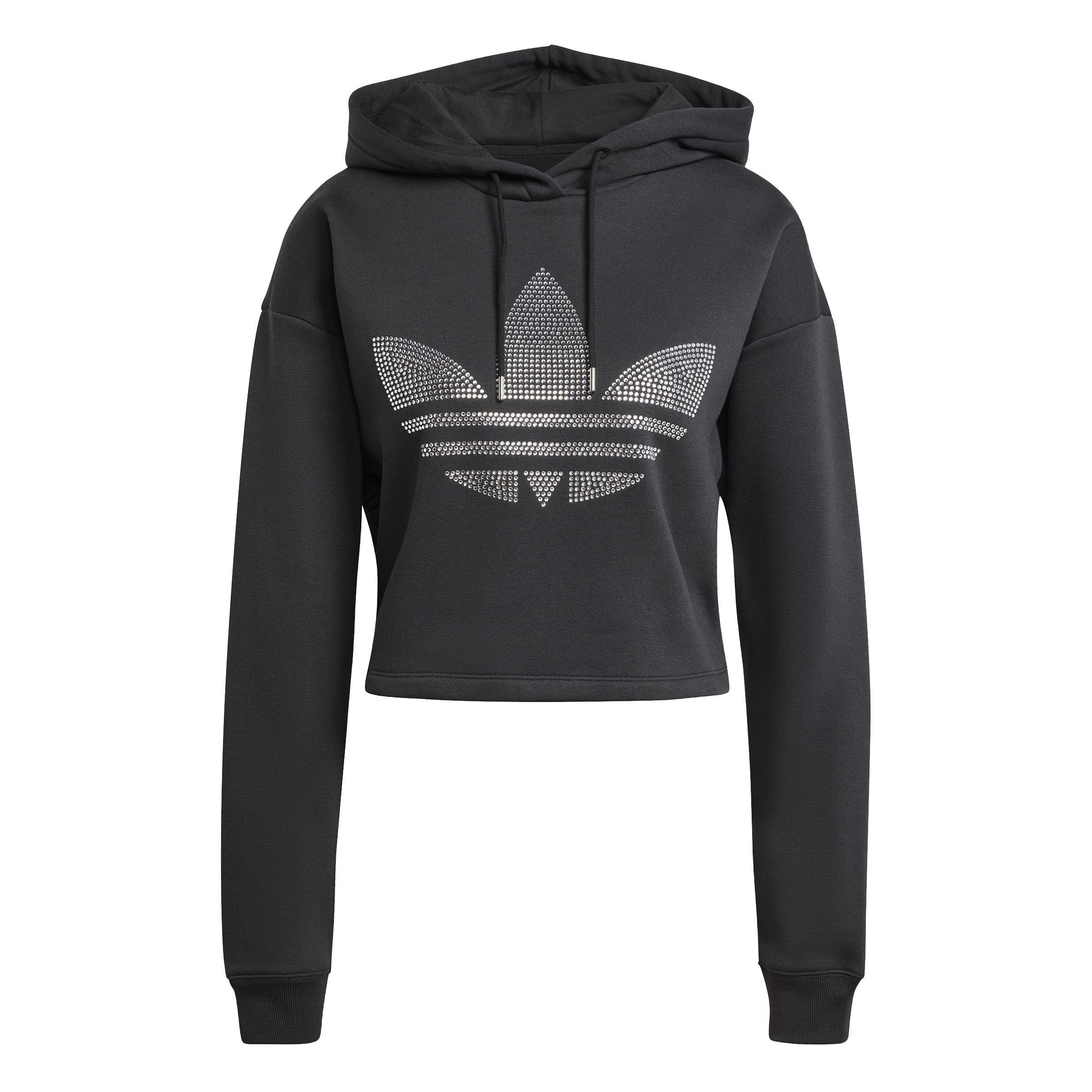 Rhinestone Trefoil Loose Crop Hoodie, Black, A901_ONE, large image number 2