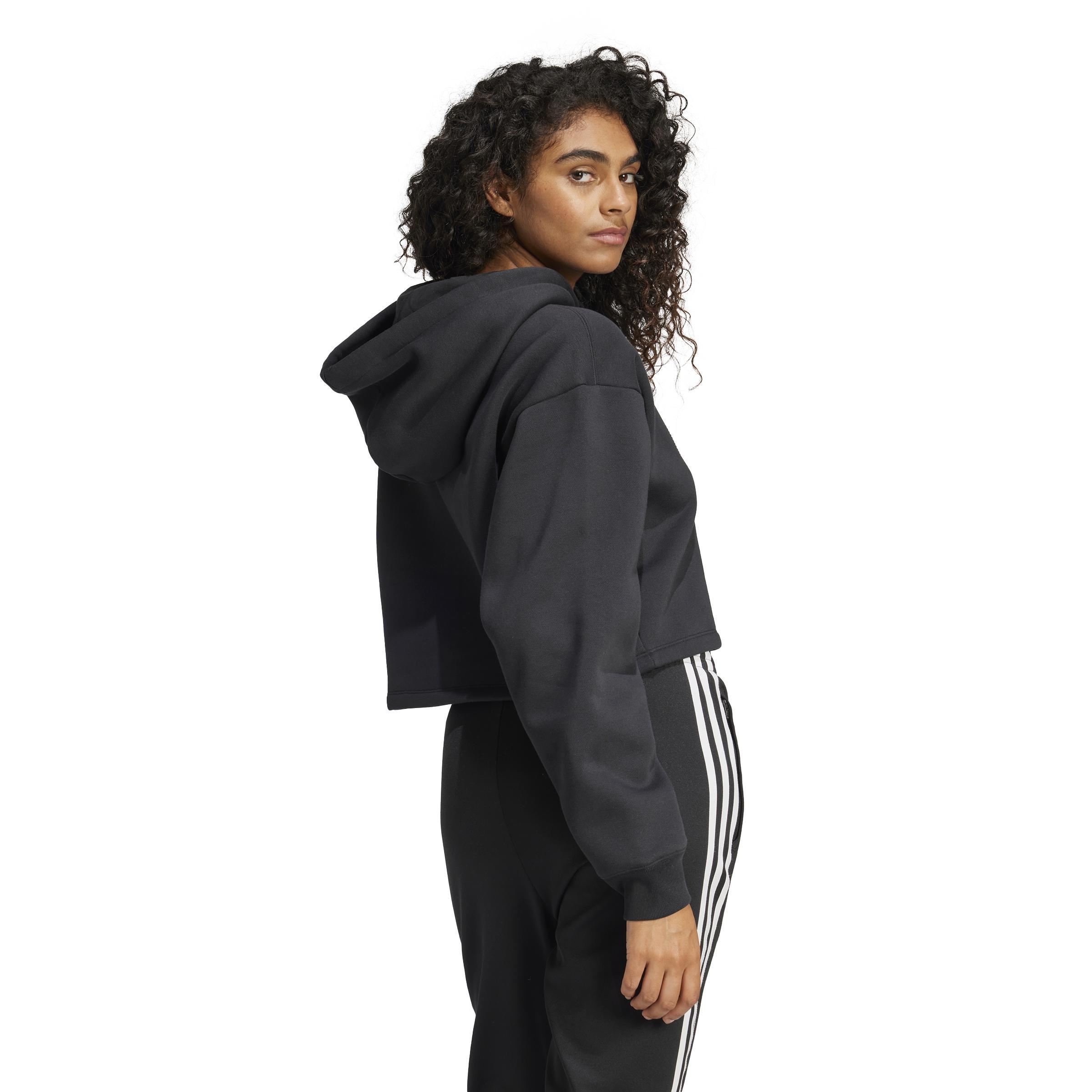 Rhinestone Trefoil Loose Crop Hoodie, Black, A901_ONE, large image number 3