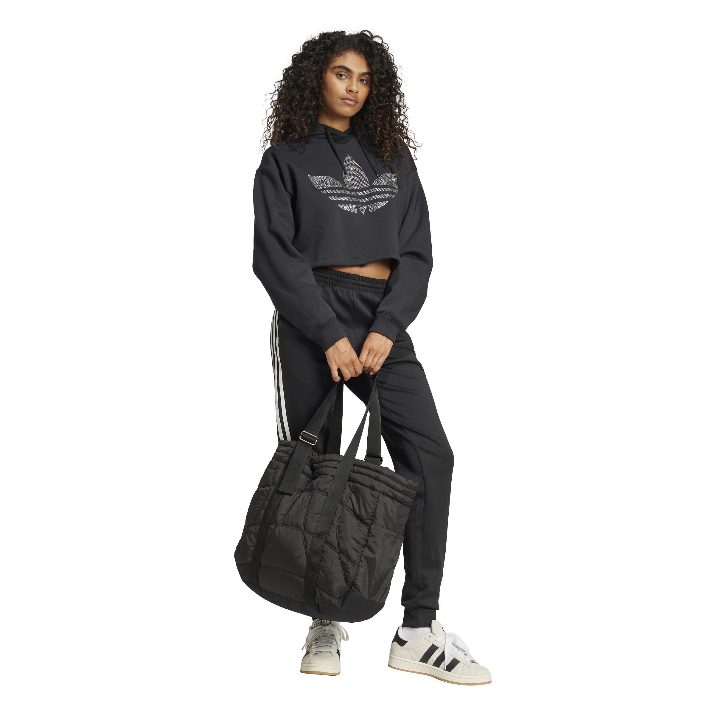 Rhinestone Trefoil Loose Crop Hoodie, Black, , large image number 7
