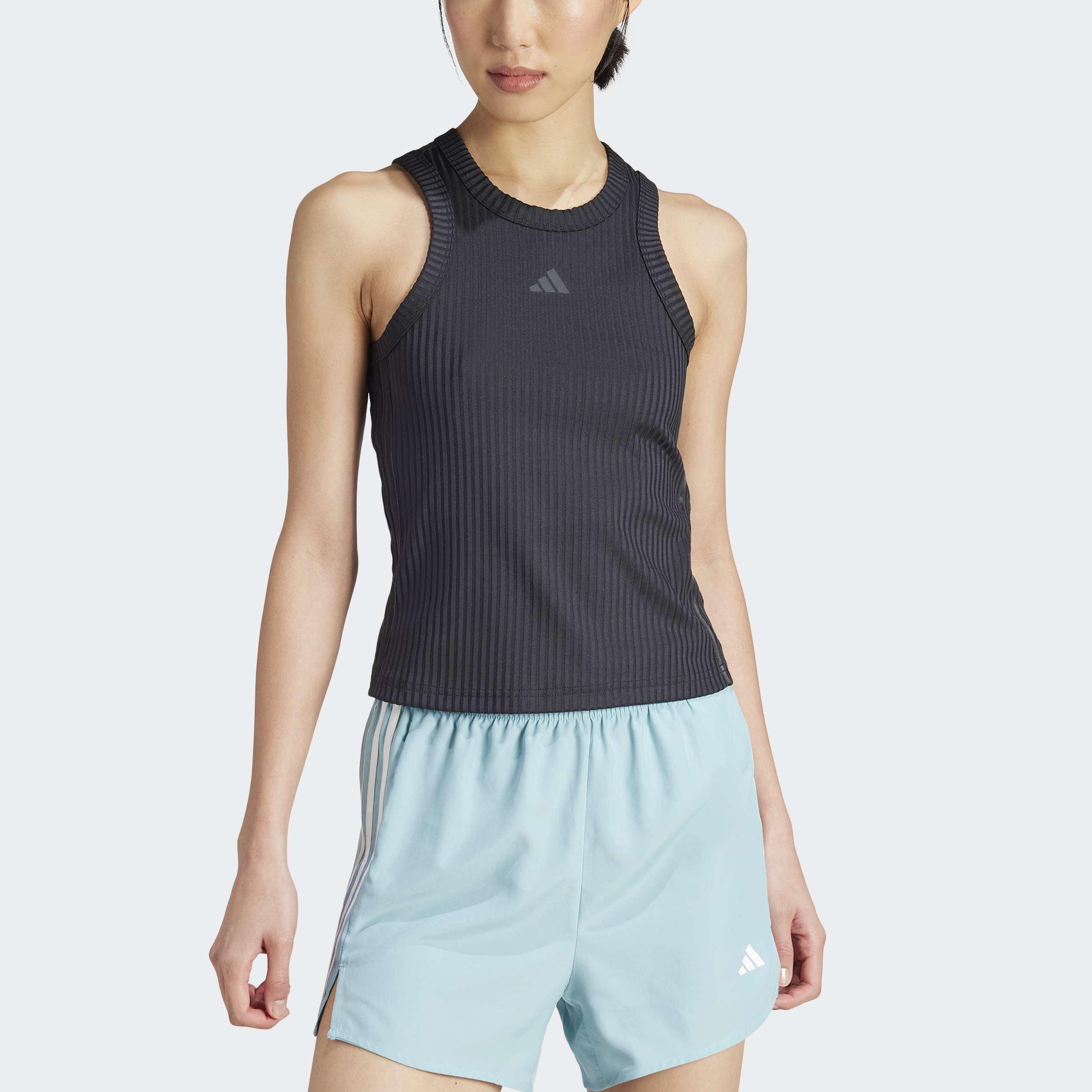 All Gym Seasonal Rib Tight Fit Tonal 3-Stripes Tank Top, Black