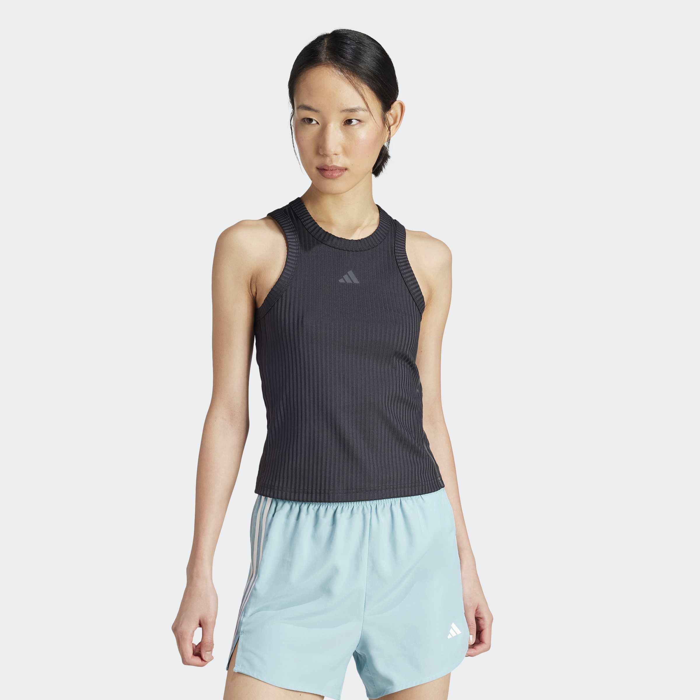 All Gym Seasonal Rib Tight Fit Tonal 3-Stripes Tank Top, Black, A901_ONE, large image number 8