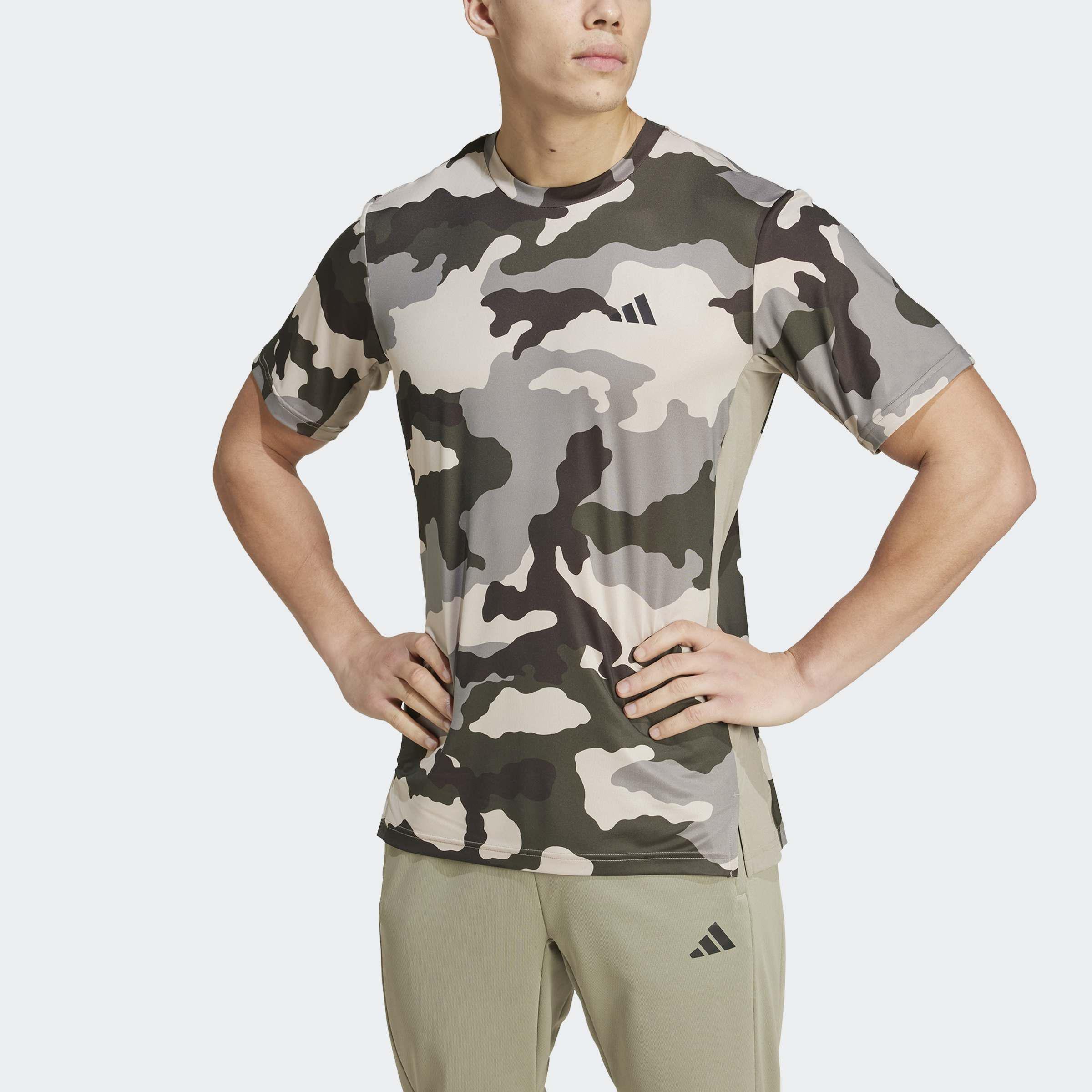Train Essentials Camo Allover Print T-Shirt, Green, A901_ONE, medium