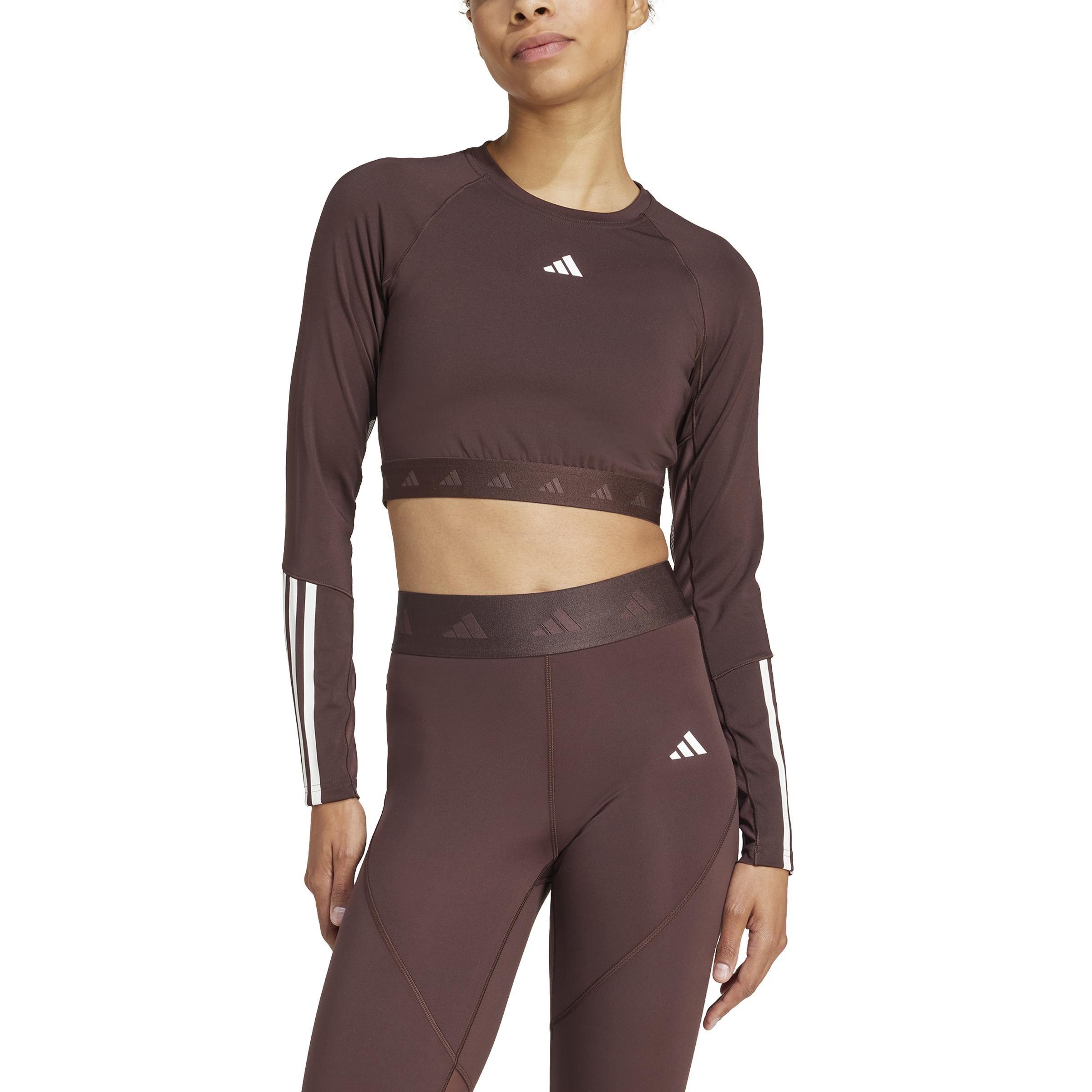 Hyperglam Training Cropped Long Sleeve Long-Sleeve Top, Brown, , large image number 0