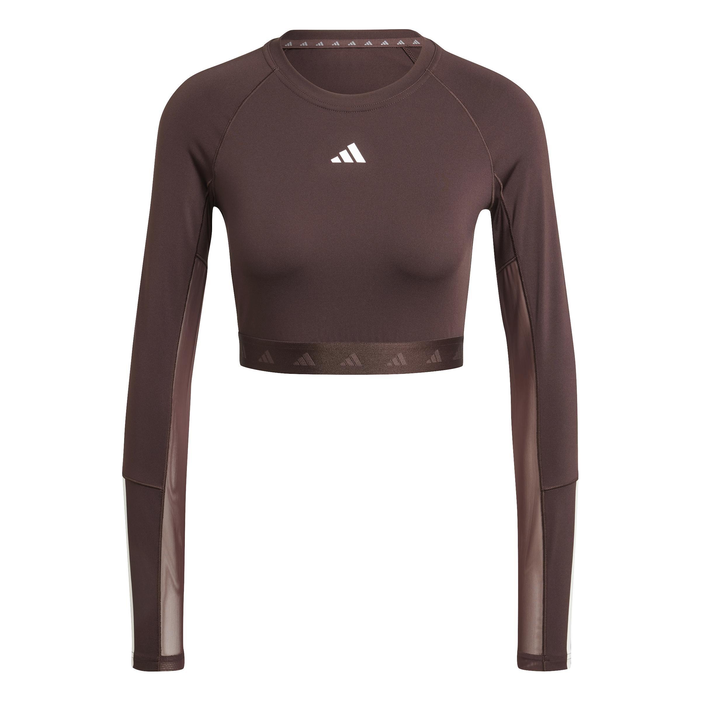 Hyperglam Training Cropped Long Sleeve Long-Sleeve Top, Brown, , large image number 1