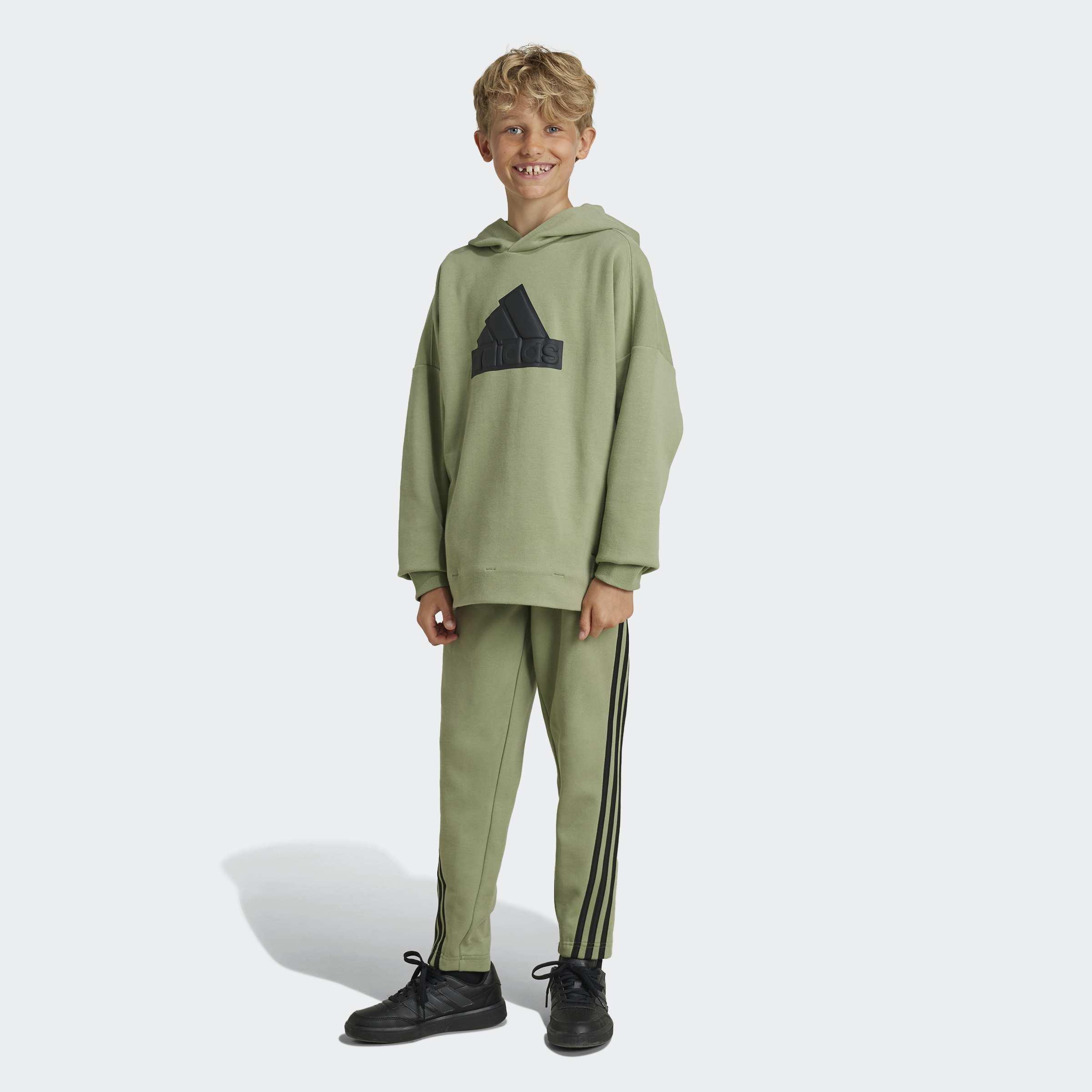 Kids Unisex Future Icons 3-Stripes Ankle-Length Tracksuit Bottoms, Green, A901_ONE, large image number 6