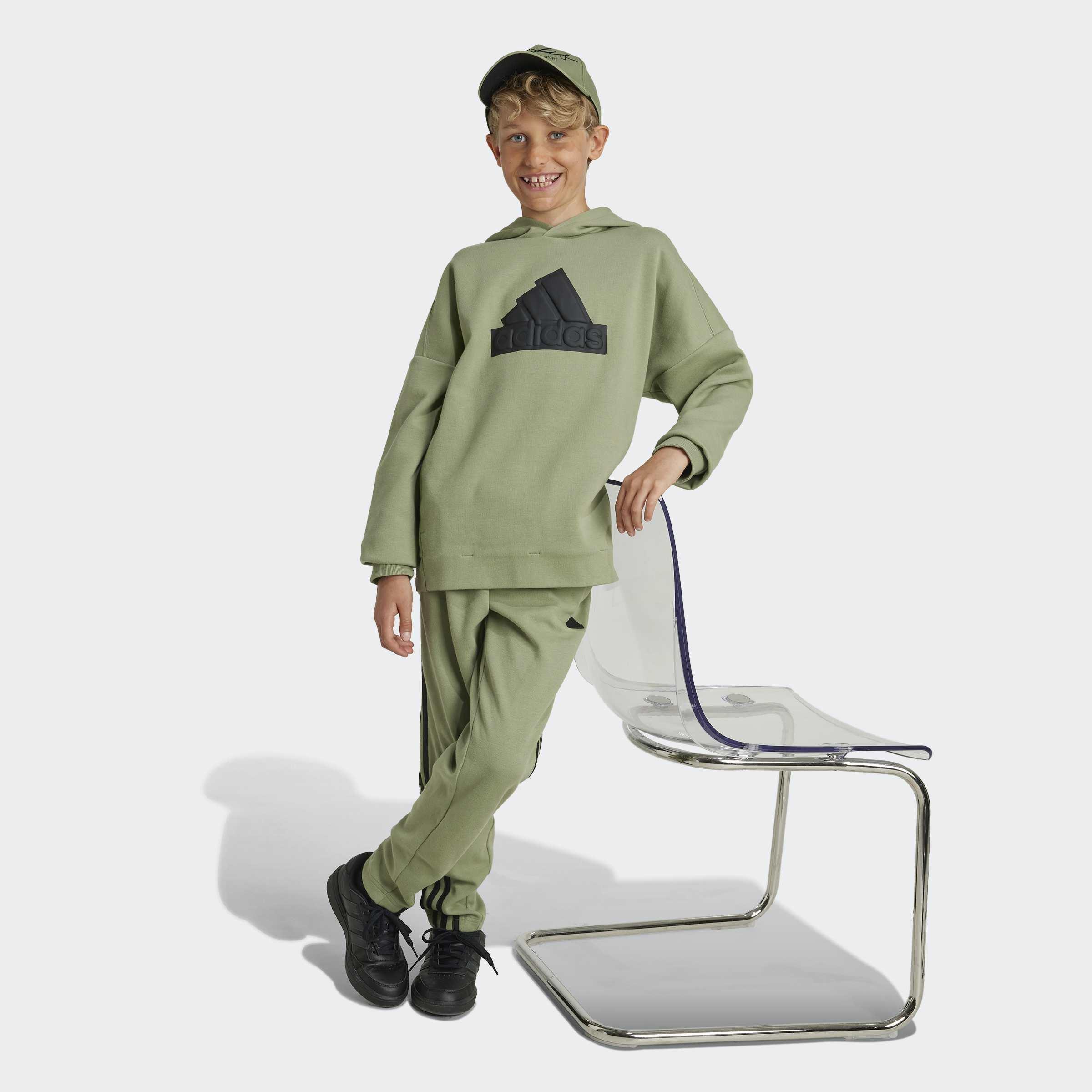 Kids Unisex Future Icons 3-Stripes Ankle-Length Tracksuit Bottoms, Green, A901_ONE, large image number 7