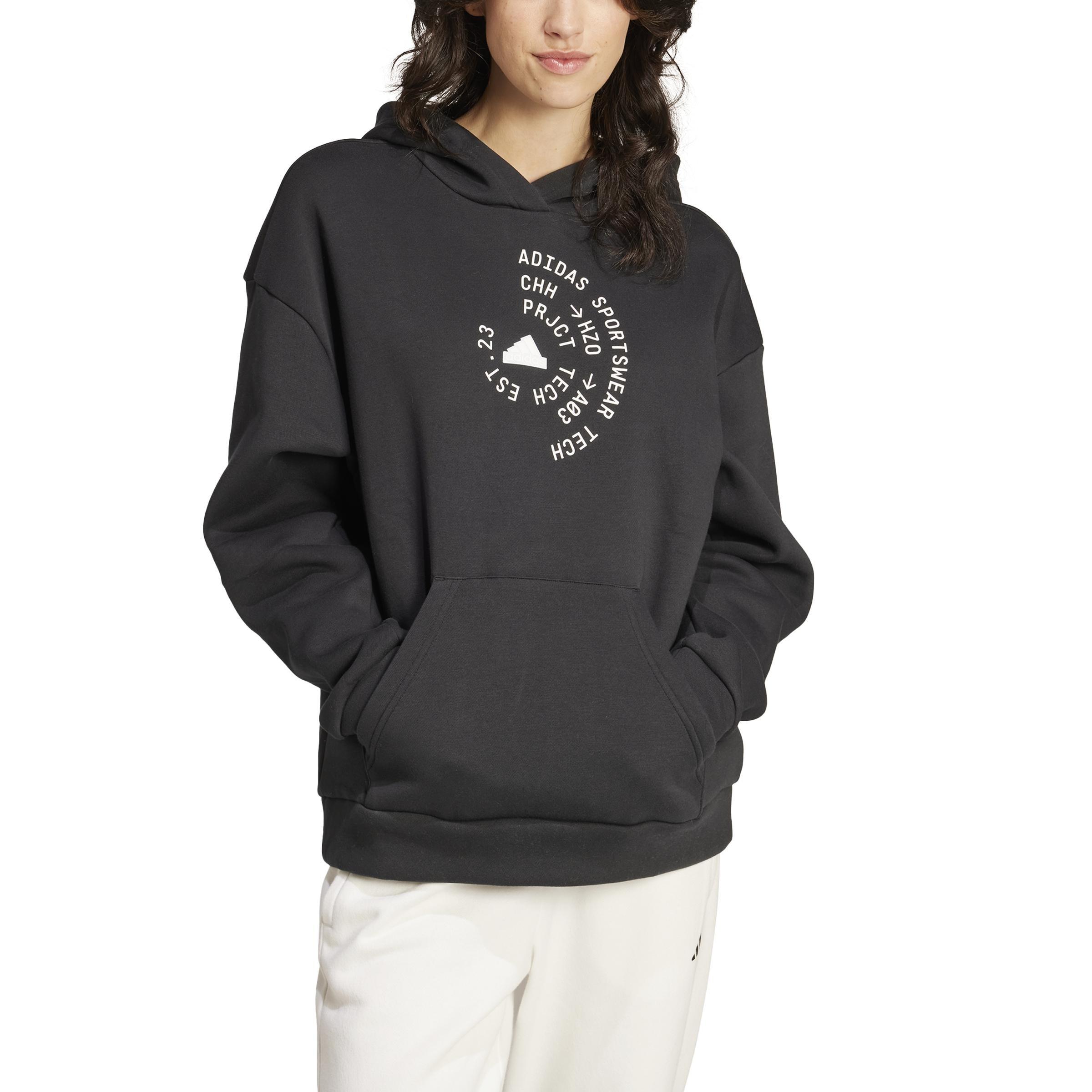 Tech Graphic Fleece Loose Hoodie, Black, , large image number 0