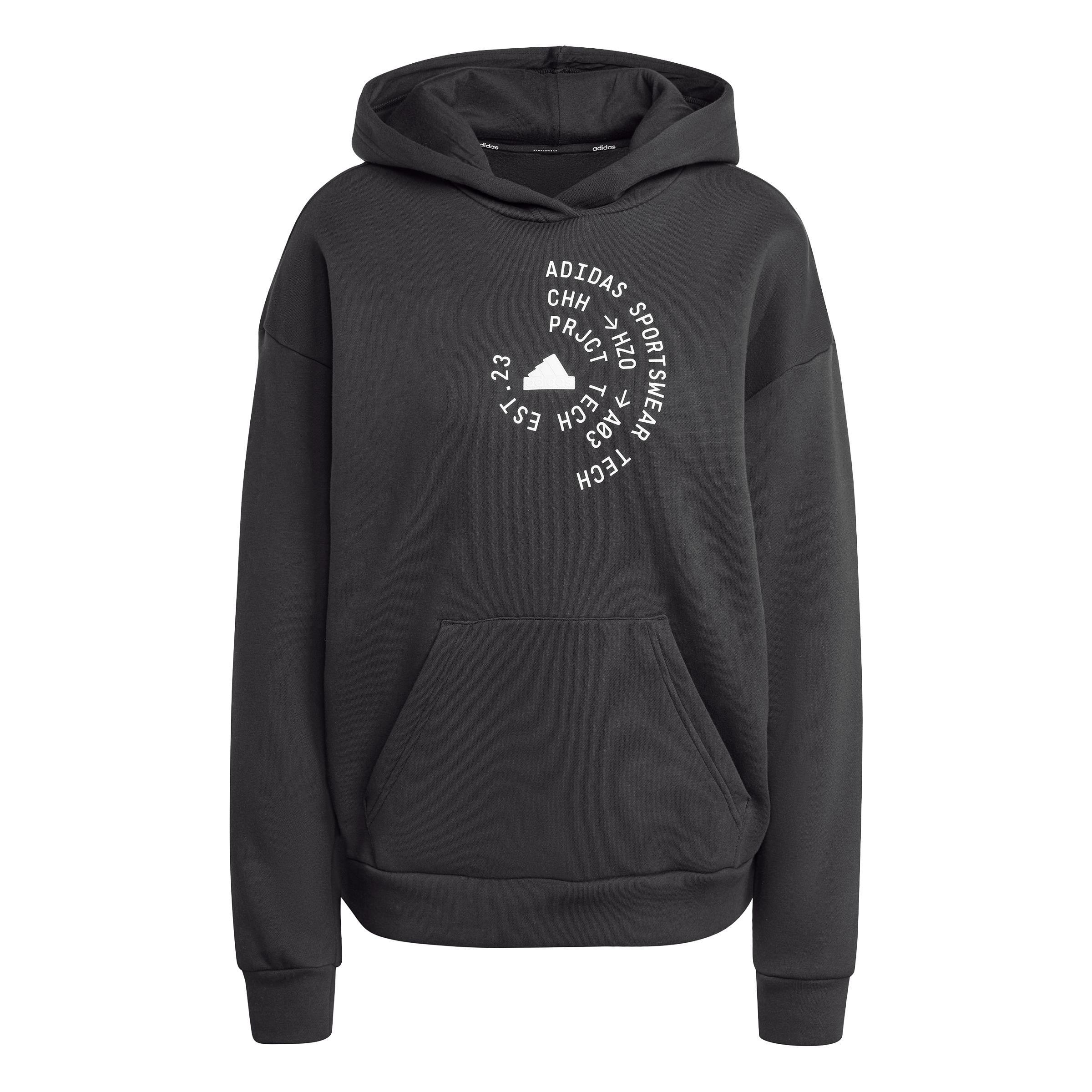 Tech Graphic Fleece Loose Hoodie, Black, , large image number 1