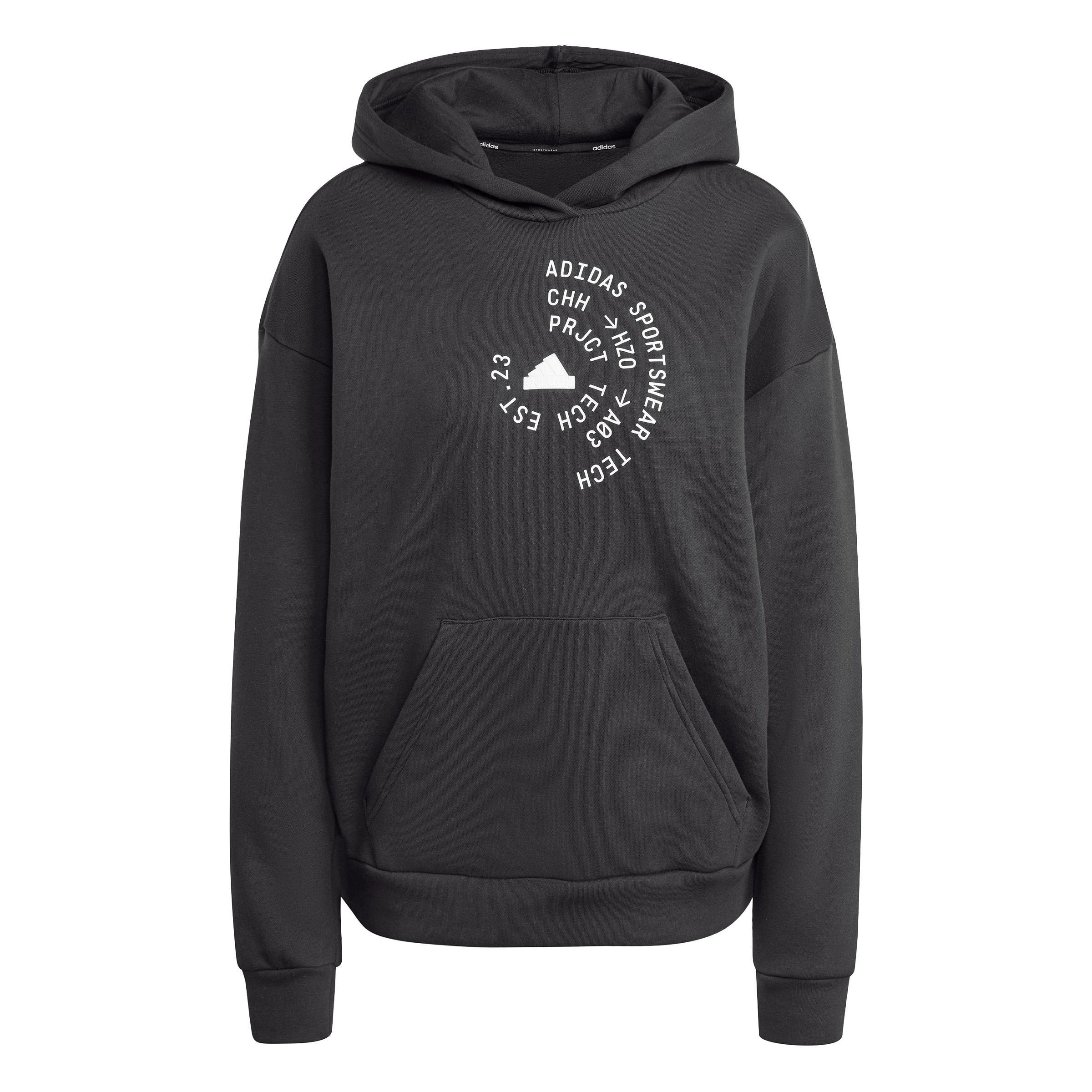 Tech Graphic Fleece Loose Hoodie, Black, , large image number 2