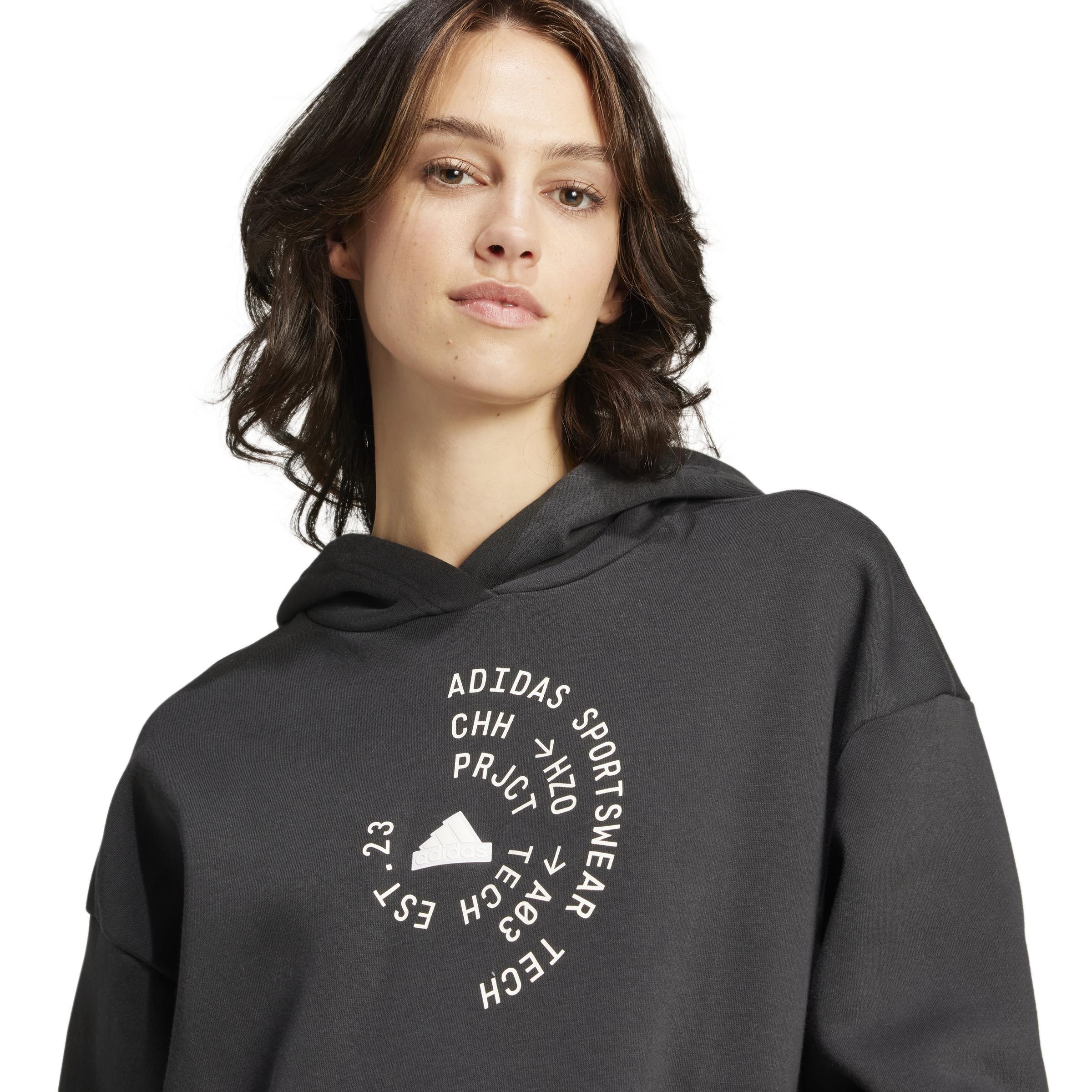 Tech Graphic Fleece Loose Hoodie, Black, , large image number 4