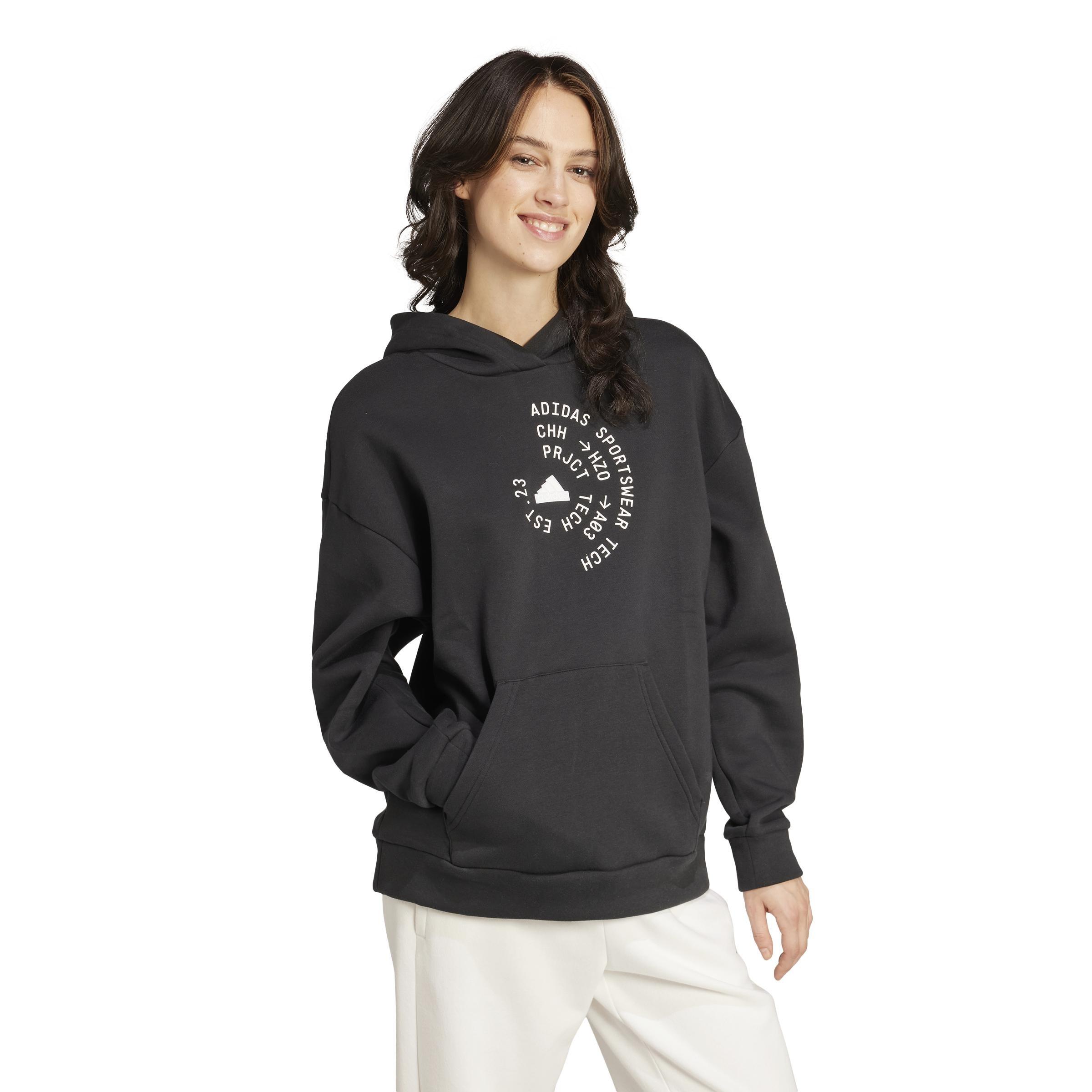 Tech Graphic Fleece Loose Hoodie, Black, , large image number 6