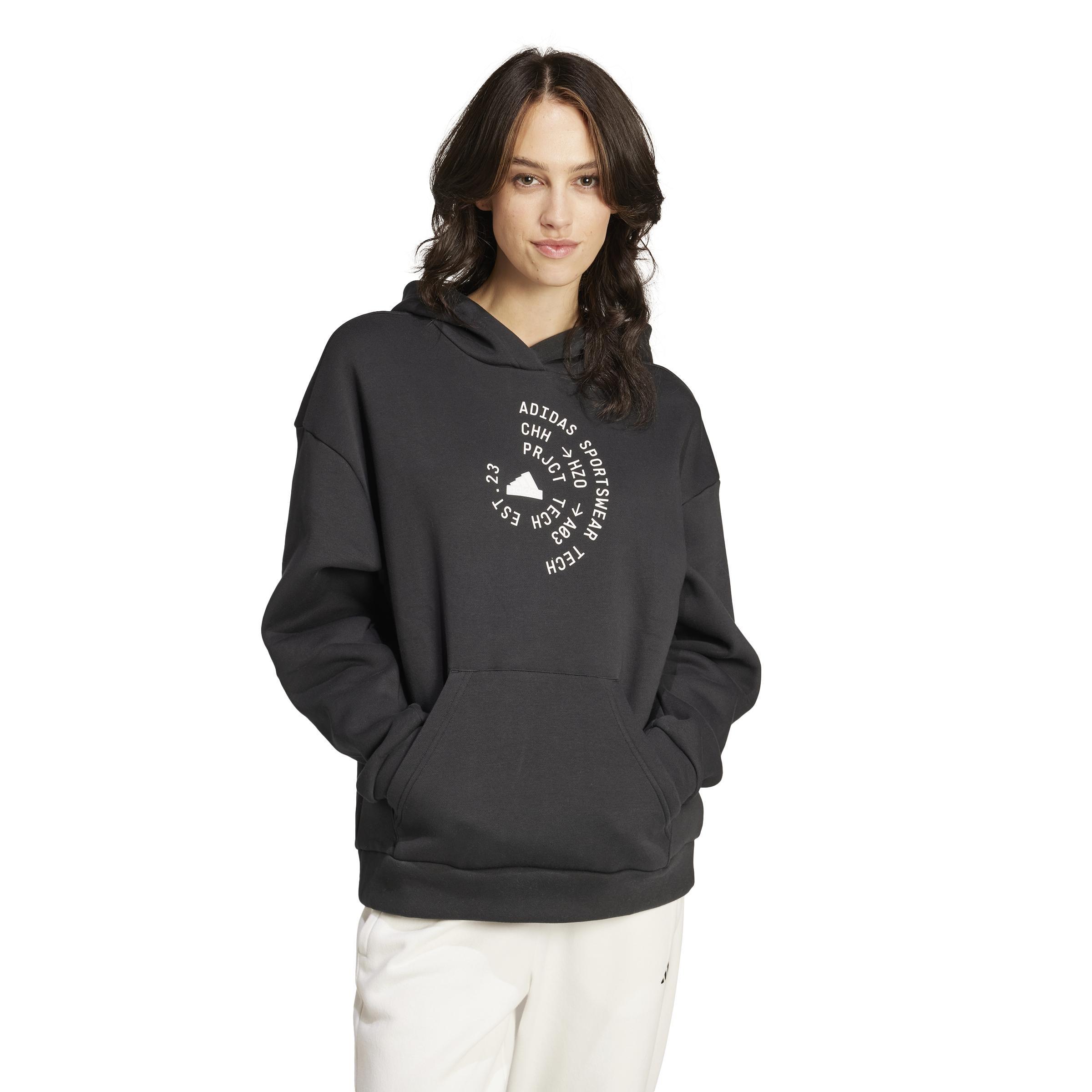 Tech Graphic Fleece Loose Hoodie, Black, , large image number 7
