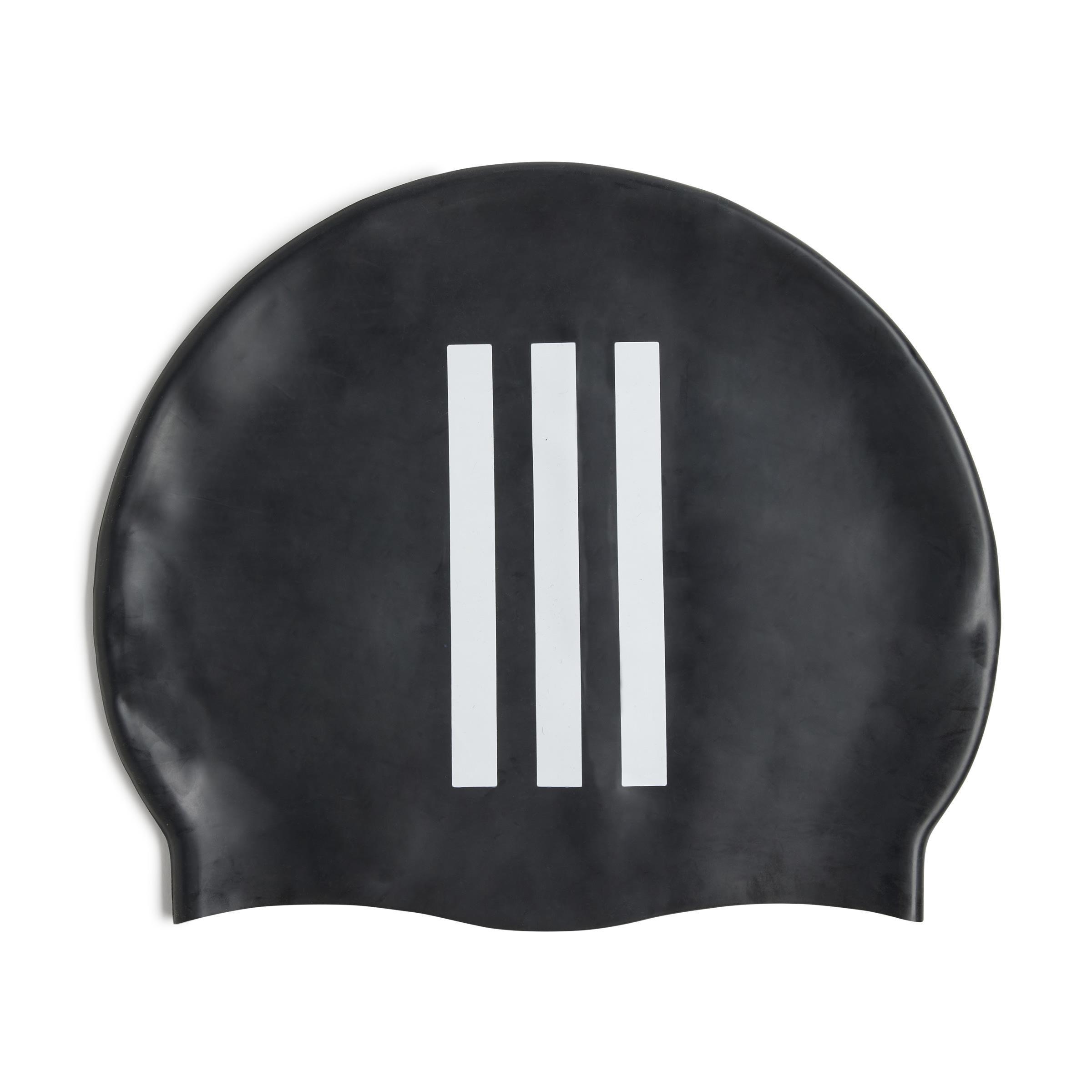 Kids Unisex Adidas 3-Stripes Swim Cap, Black, A901_ONE, medium