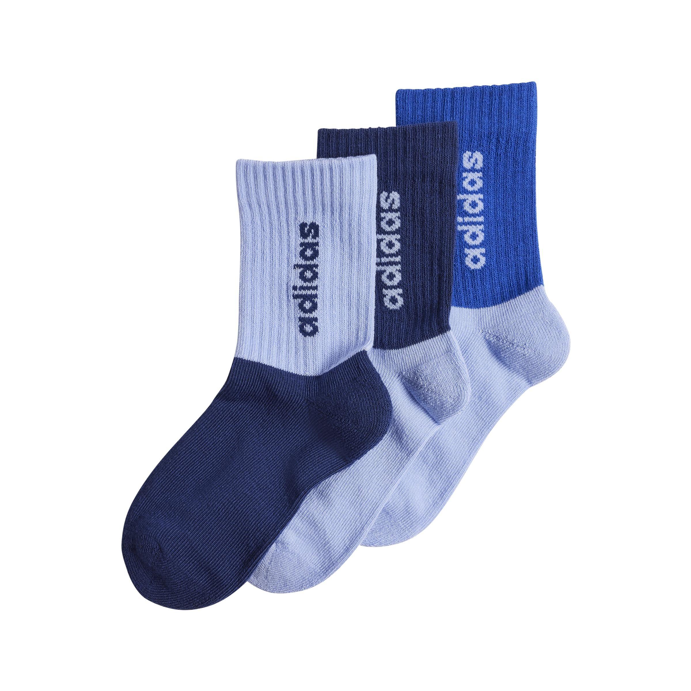 Unisex Kids Linear Crew Socks 3 Pairs, Blue, , large image number 0