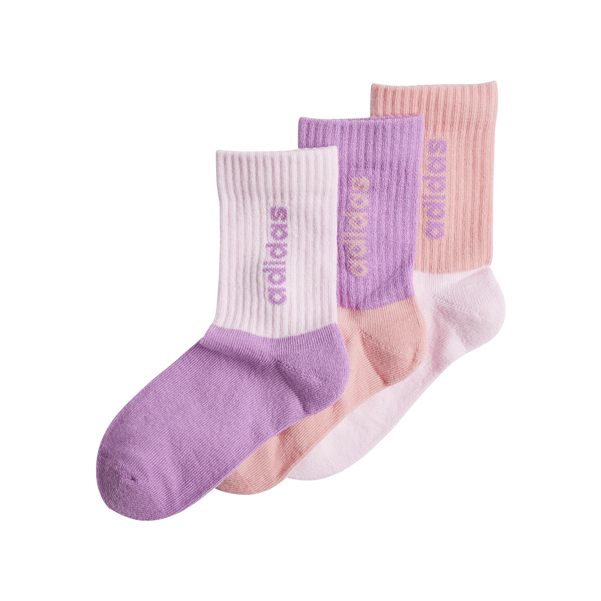 Unisex Kids Linear Crew Socks 3 Pairs, Pink, , large image number 0