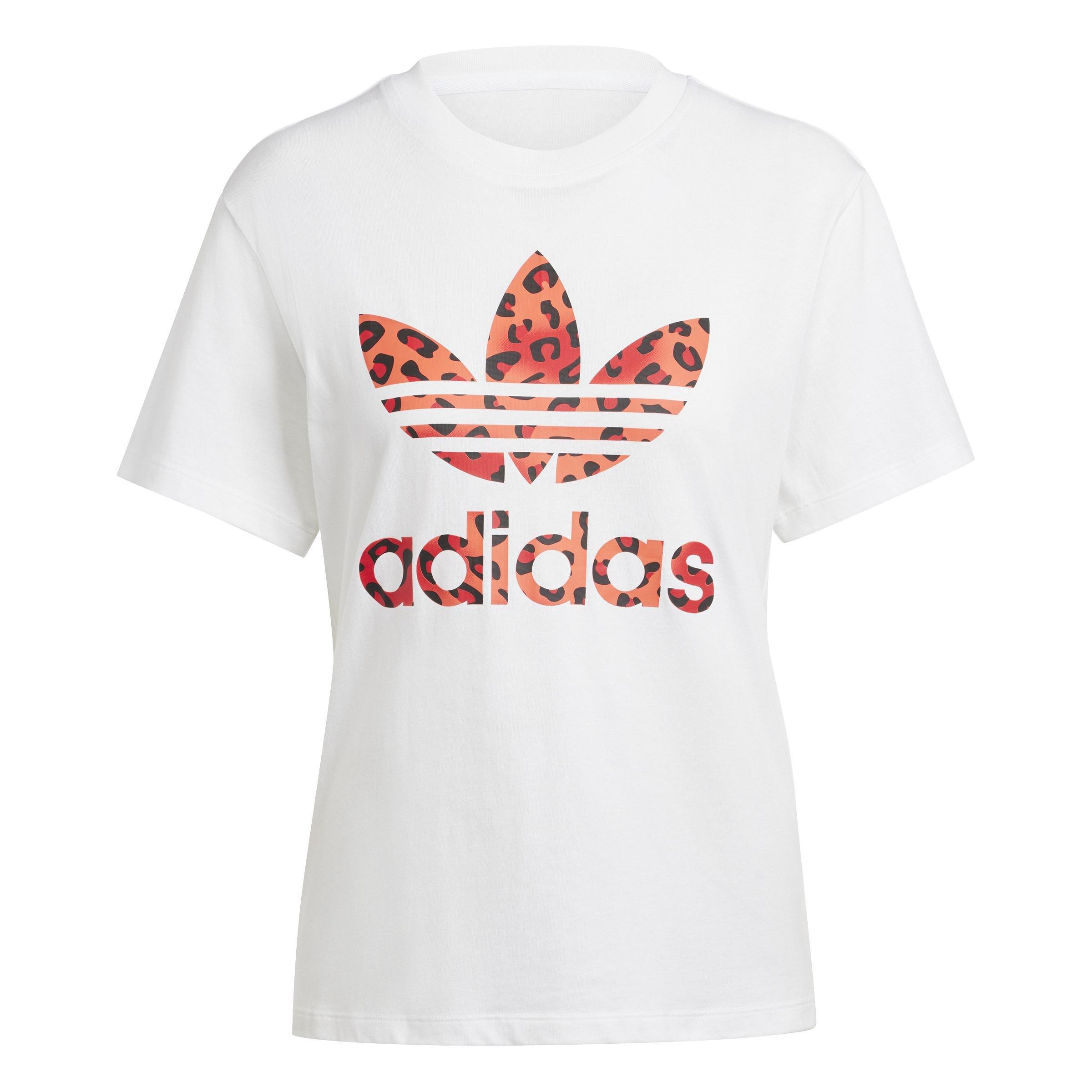 Adidas Originals Leopard Luxe Trefoil T-shirt, White, A901_ONE, large image number 0