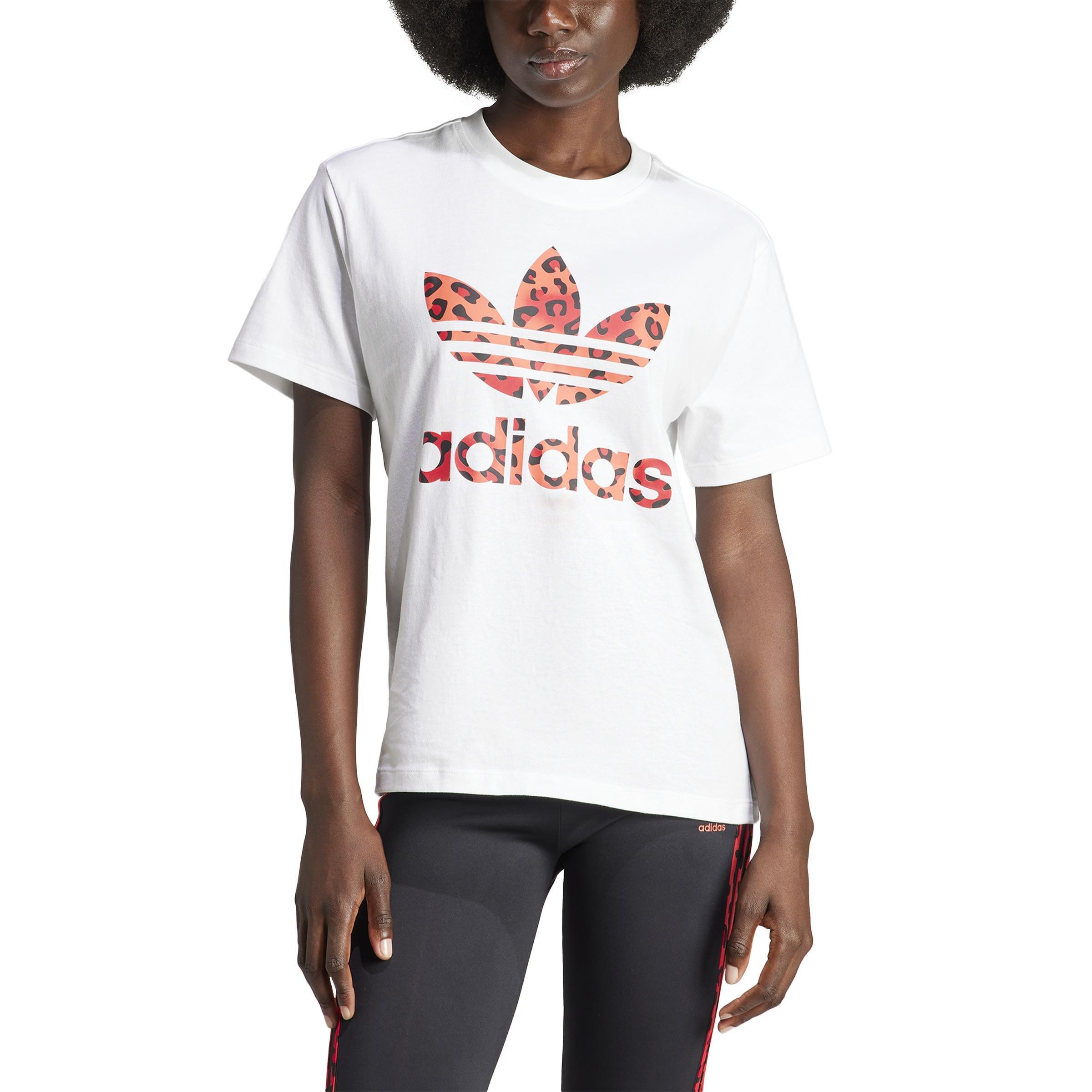 Adidas Originals Leopard Luxe Trefoil T-shirt, White, A901_ONE, large image number 1
