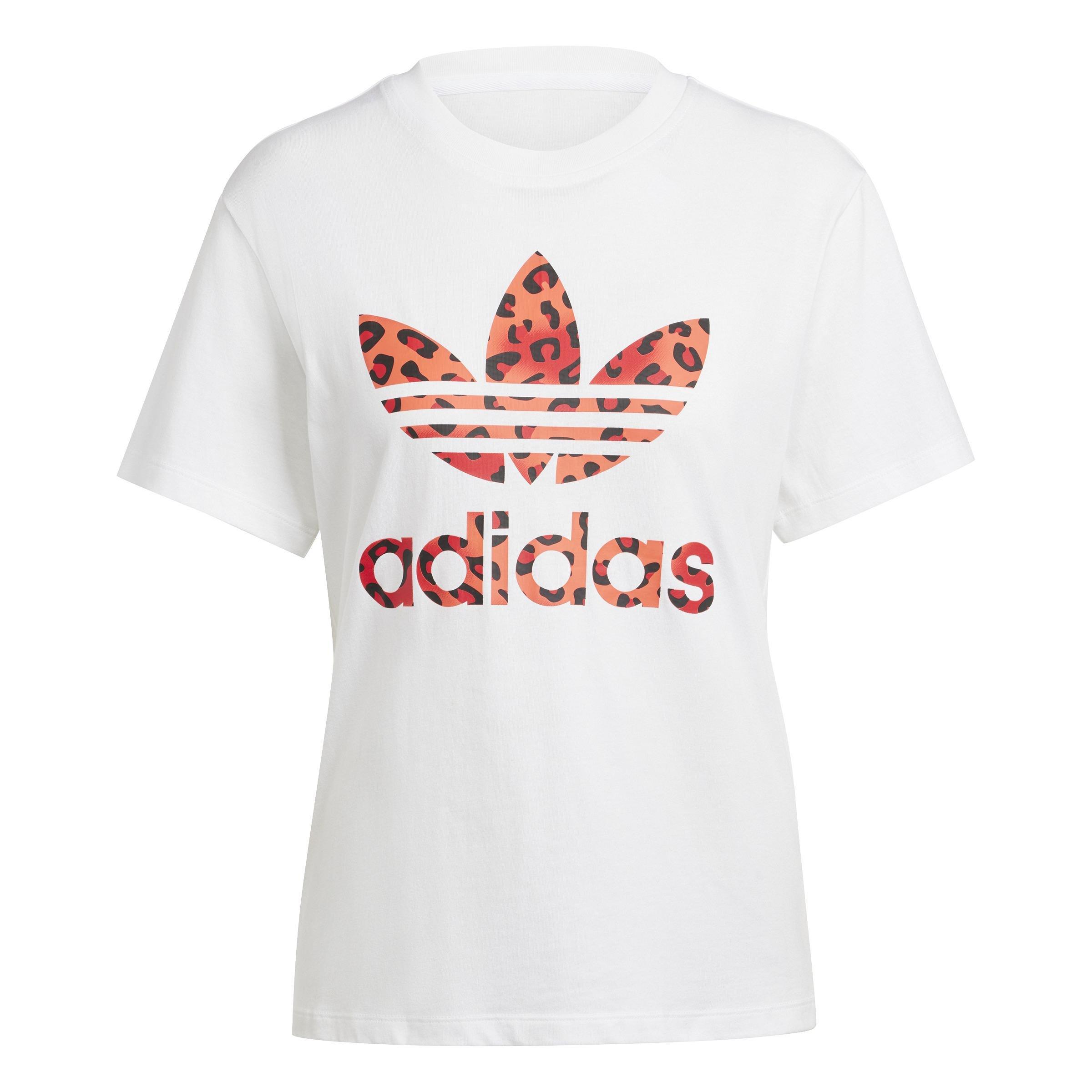 Adidas Originals Leopard Luxe Trefoil T-shirt, White, A901_ONE, large image number 2