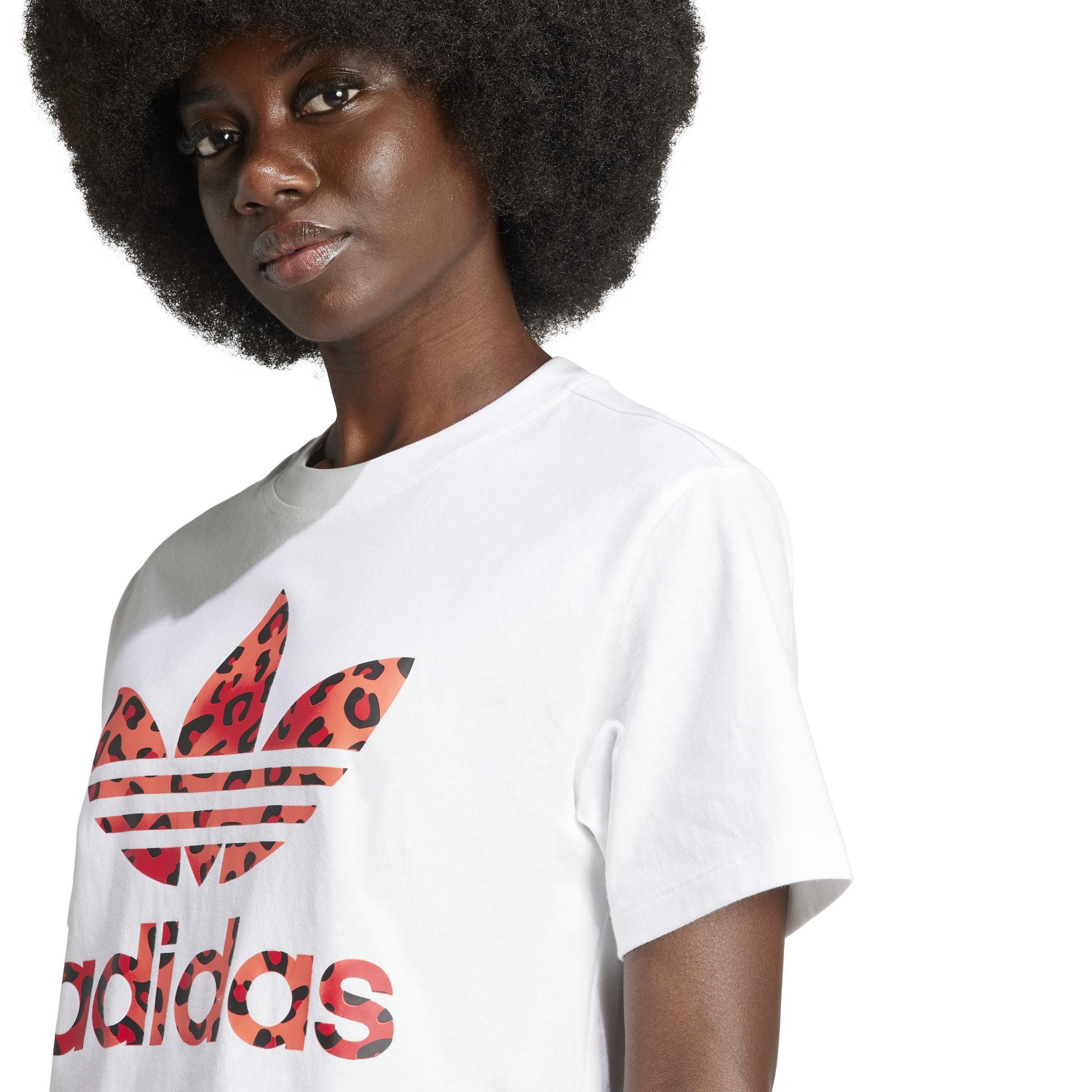 Adidas Originals Leopard Luxe Trefoil T-shirt, White, A901_ONE, large image number 4