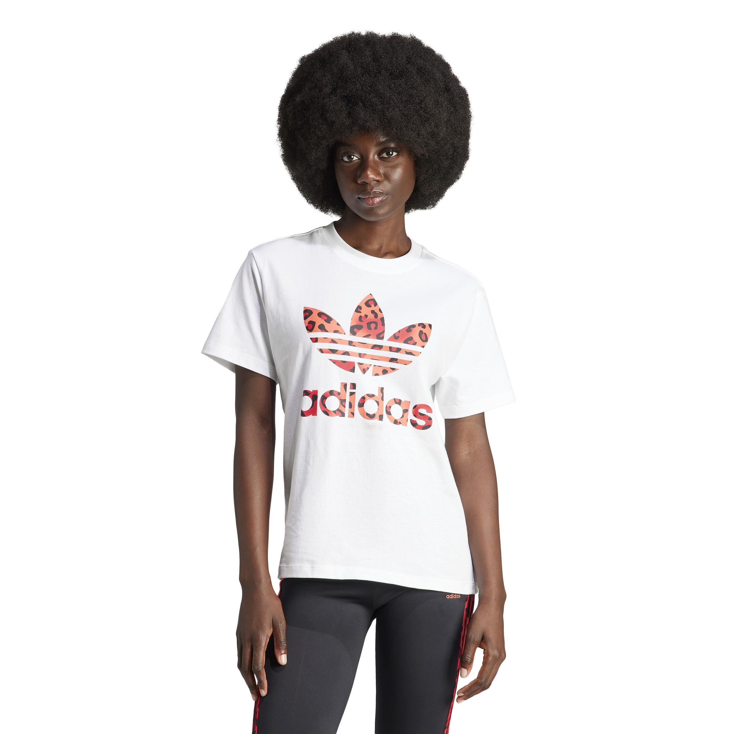 Adidas Originals Leopard Luxe Trefoil T-shirt, White, A901_ONE, large image number 6