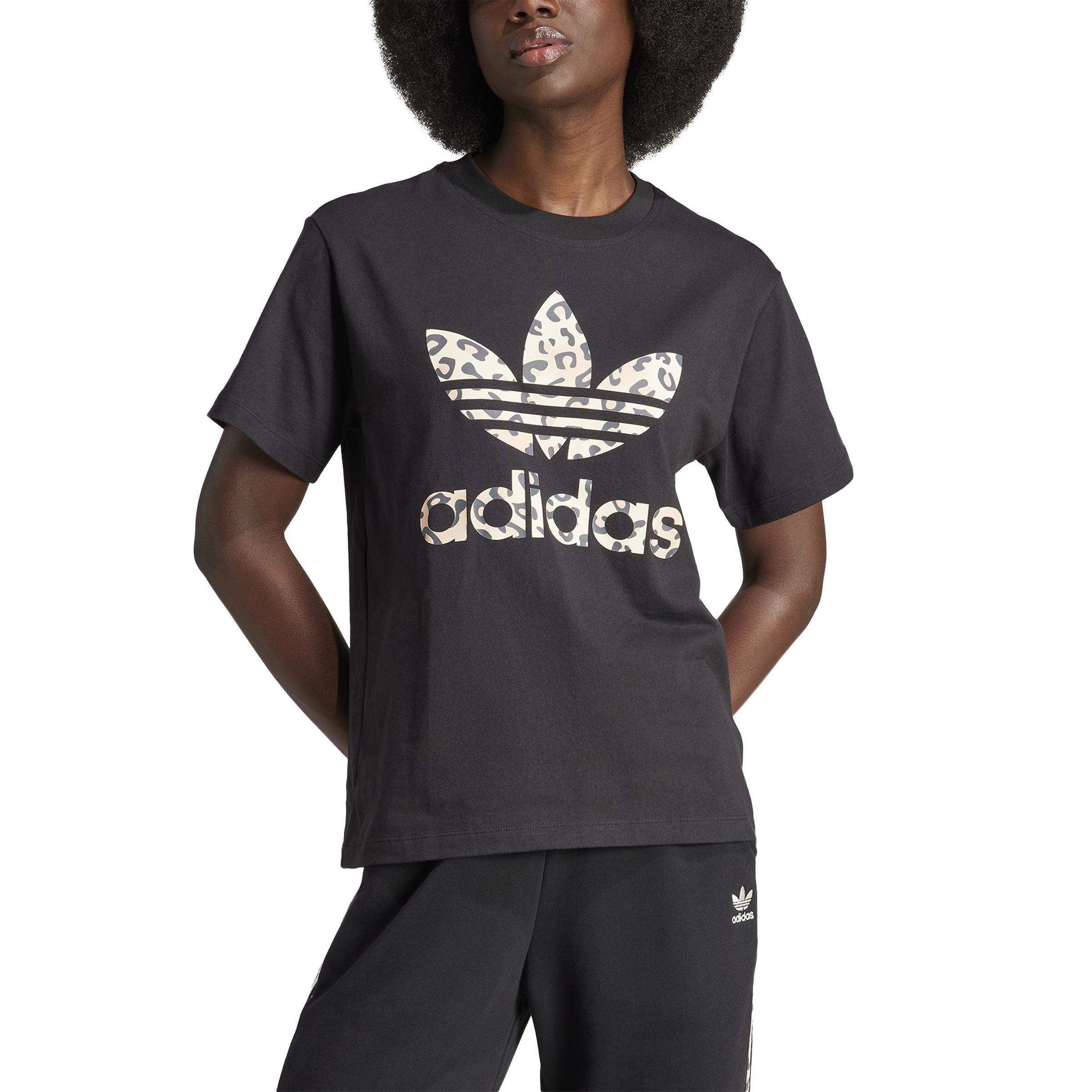 Adidas Originals Leopard Luxe Trefoil T-shirt, Black, A901_ONE, large image number 0