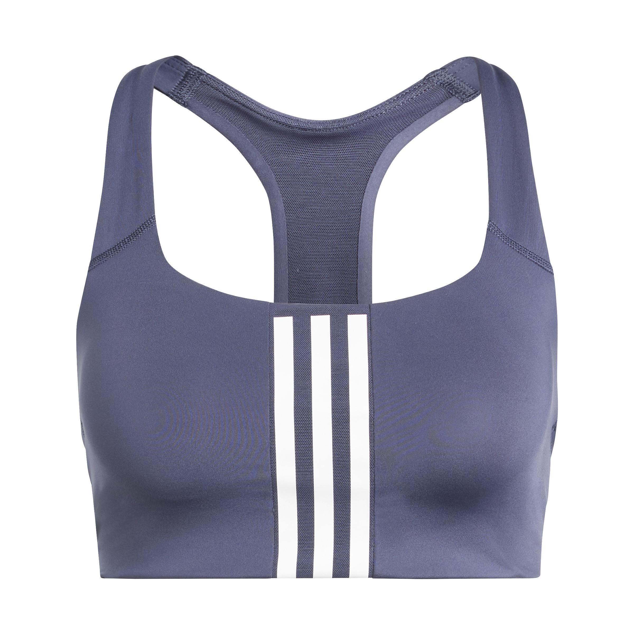Powerimpact Training Medium-Support 3-Stripes Bra, Blue, A901_ONE, large image number 2