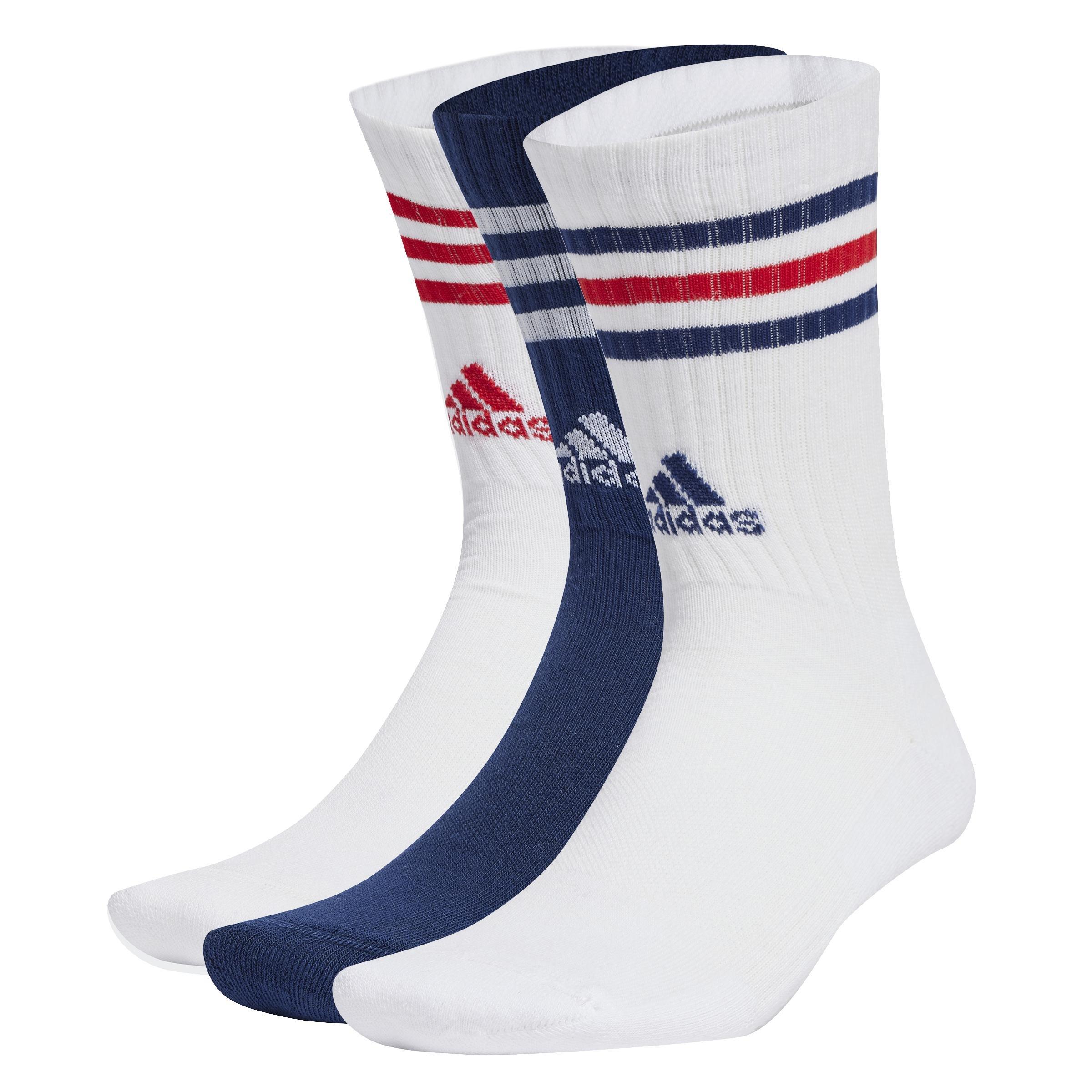 Unisex 3-Stripes Cushioned Crew Socks 3 Pairs, White, A901_ONE, large image number 0