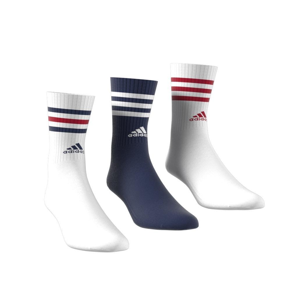 Unisex 3-Stripes Cushioned Crew Socks 3 Pairs, White, A901_ONE, large image number 1