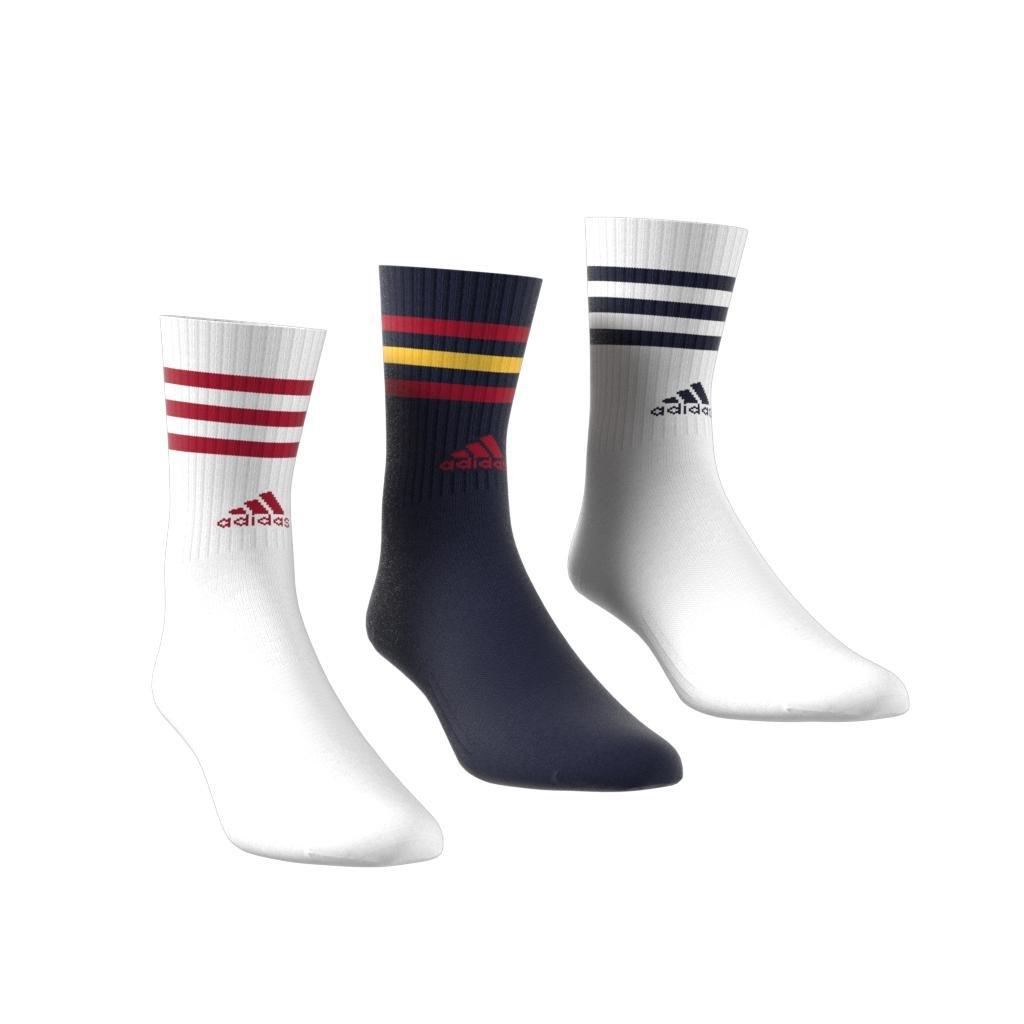 Unisex 3-Stripes Cushioned Crew Socks 3 Pairs, White, A901_ONE, large image number 0