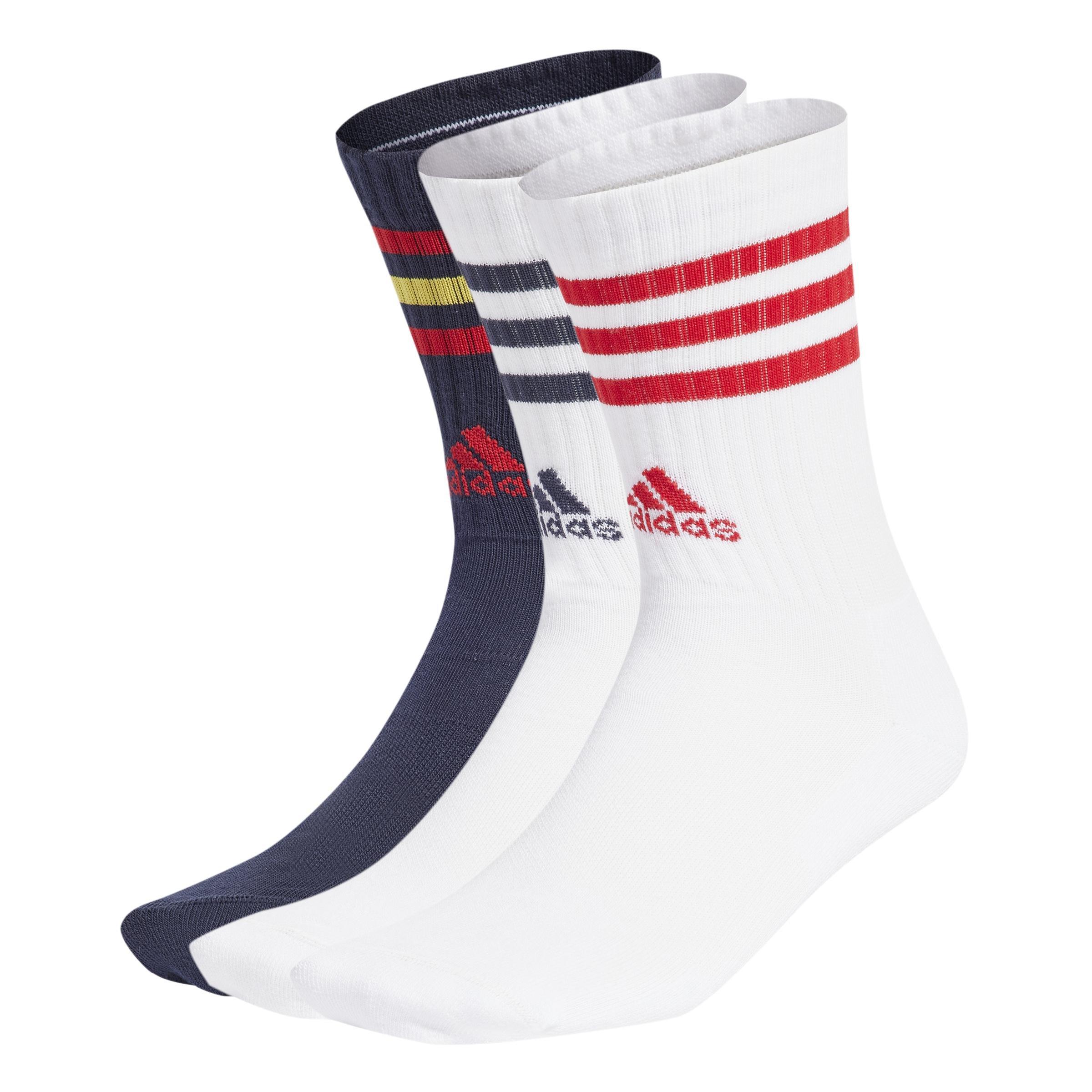 Unisex 3-Stripes Cushioned Crew Socks 3 Pairs, White, A901_ONE, large image number 1