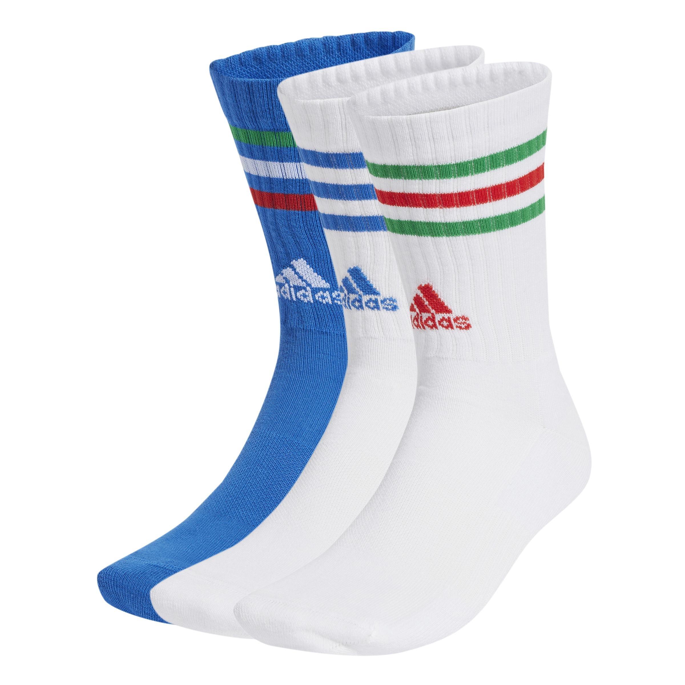 Unisex 3-Stripes Cushioned Crew Socks 3 Pairs, White, , large image number 0