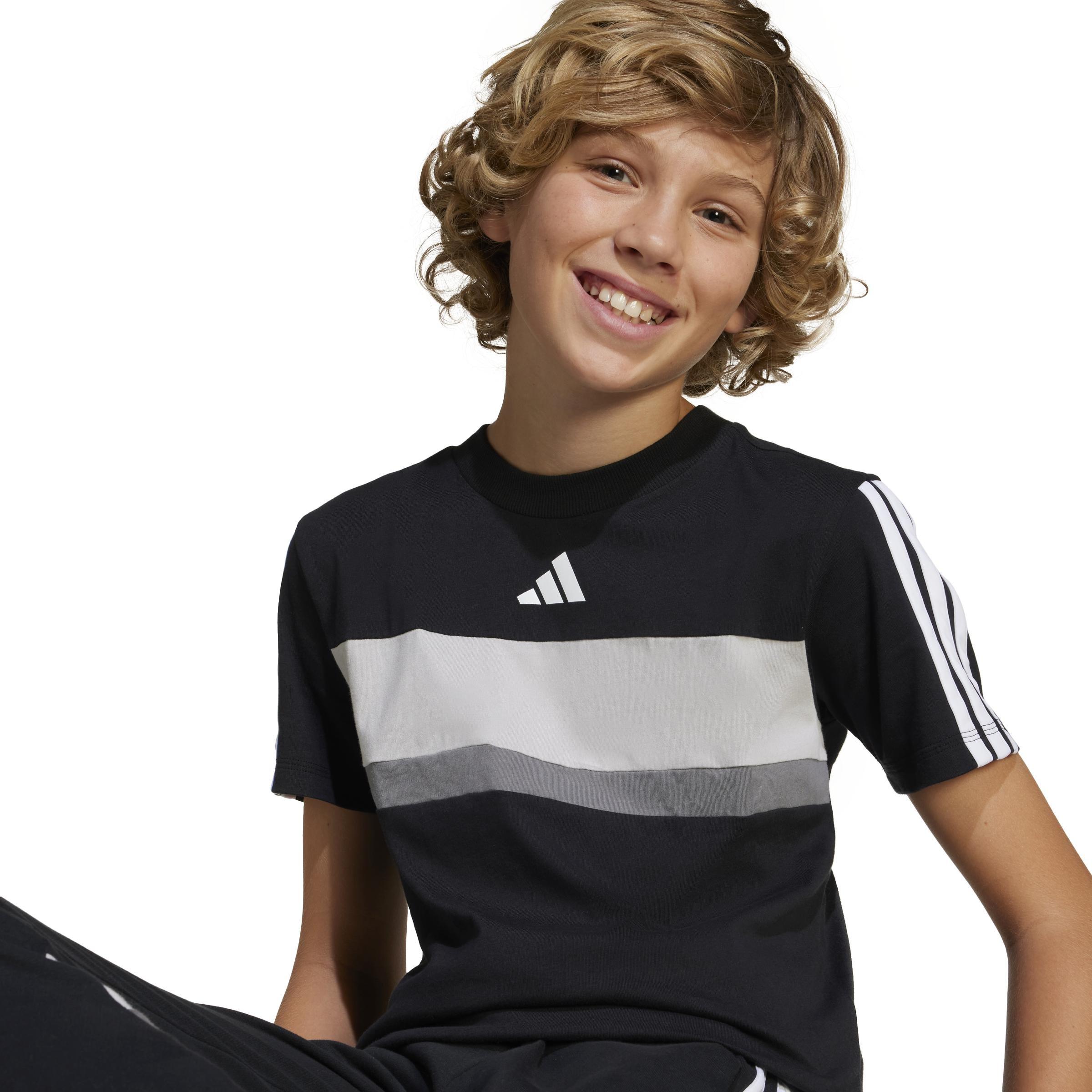Kids Unisex Seasonal Essentials Tiberio 3-Stripes T-Shirt, Black, A901_ONE, large image number 7