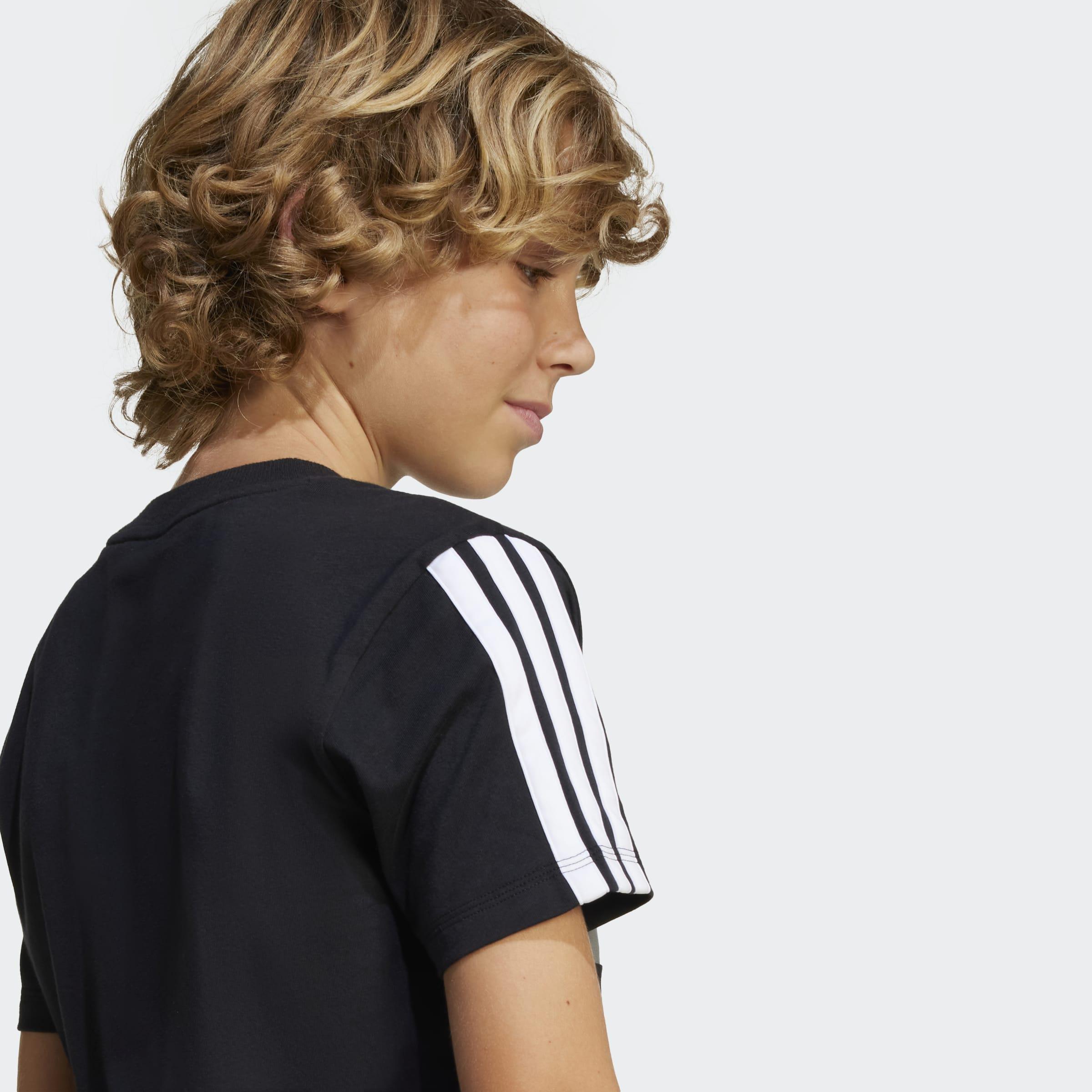 Kids Unisex Seasonal Essentials Tiberio 3-Stripes T-Shirt, Black, A901_ONE, large image number 9