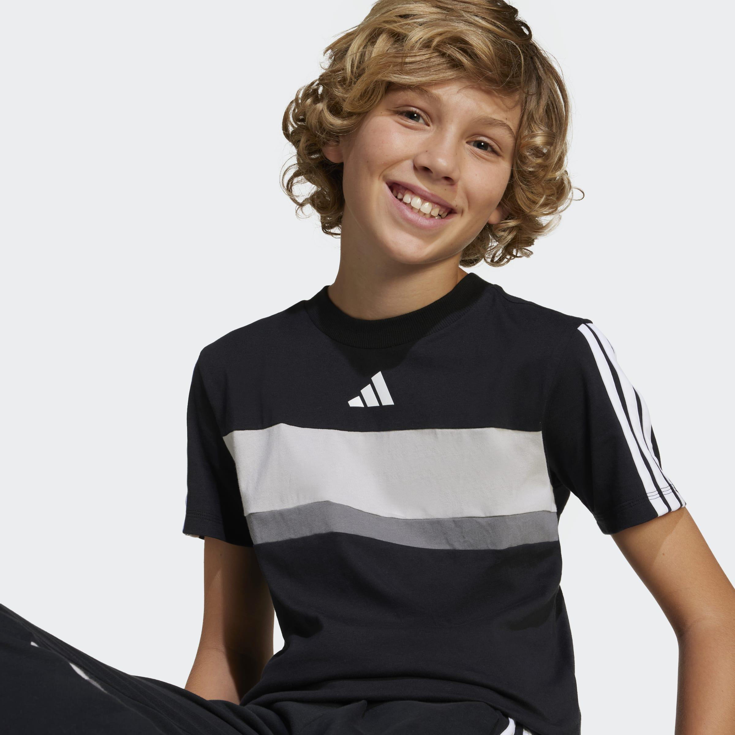 Kids Unisex Seasonal Essentials Tiberio 3-Stripes T-Shirt, Black, A901_ONE, large image number 10