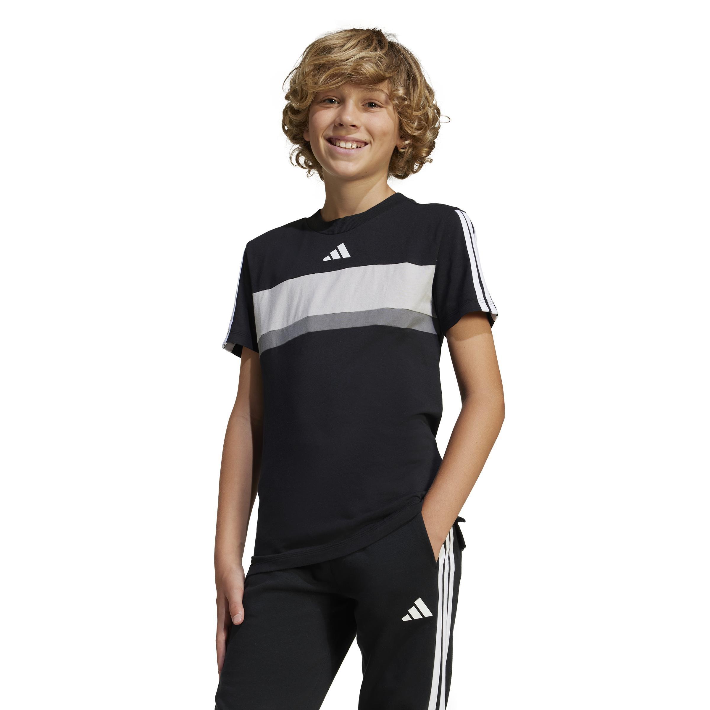 Kids Unisex Seasonal Essentials Tiberio 3-Stripes T-Shirt, Black, A901_ONE, large image number 11