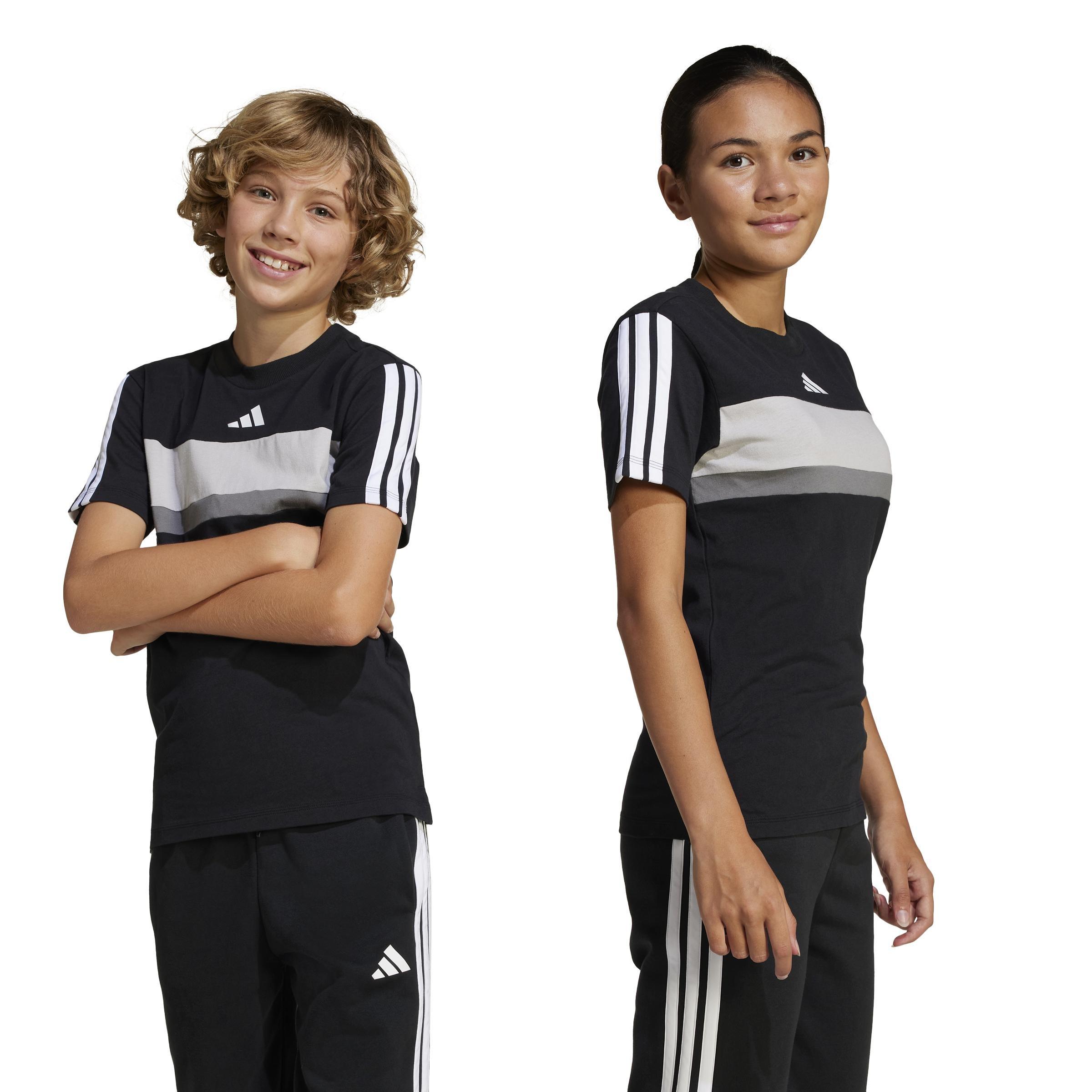 Kids Unisex Seasonal Essentials Tiberio 3-Stripes T-Shirt, Black, A901_ONE, large image number 12